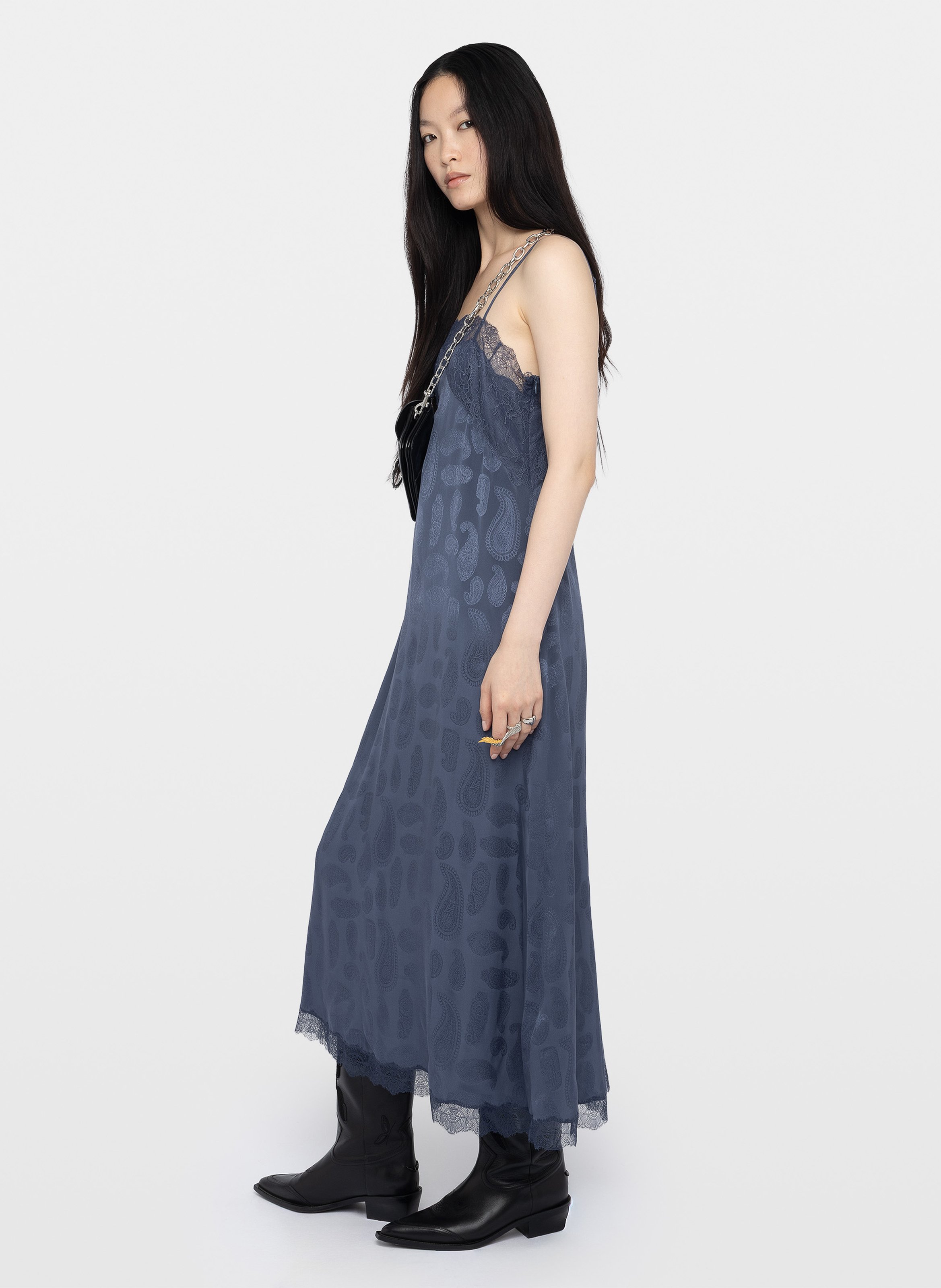Robe fluide imprimée dentelle en soie ridar ZADIG&VOLTAIRE Bleu