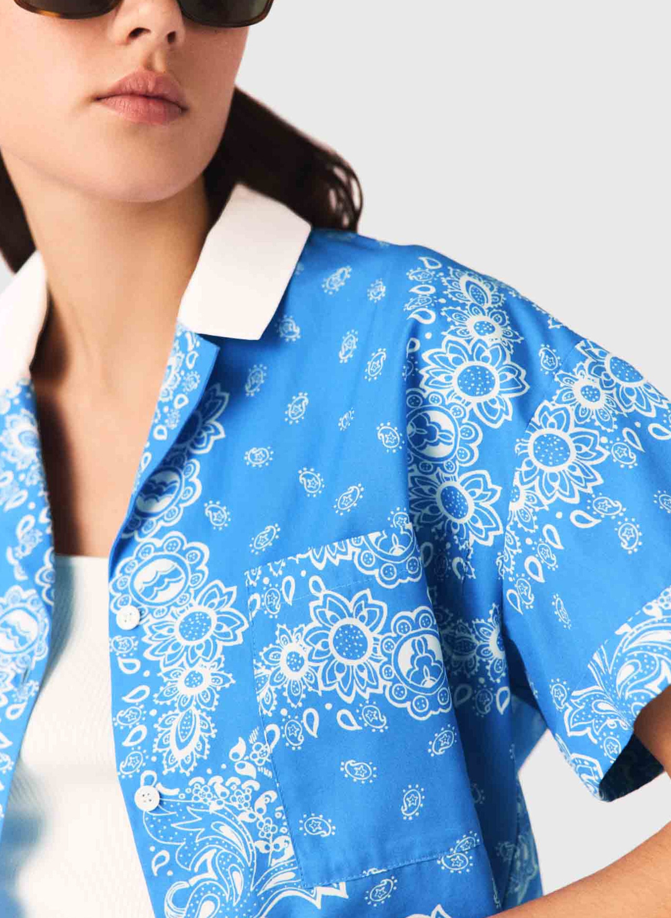 Chemise manches courtes imprimée MAJE Bleu