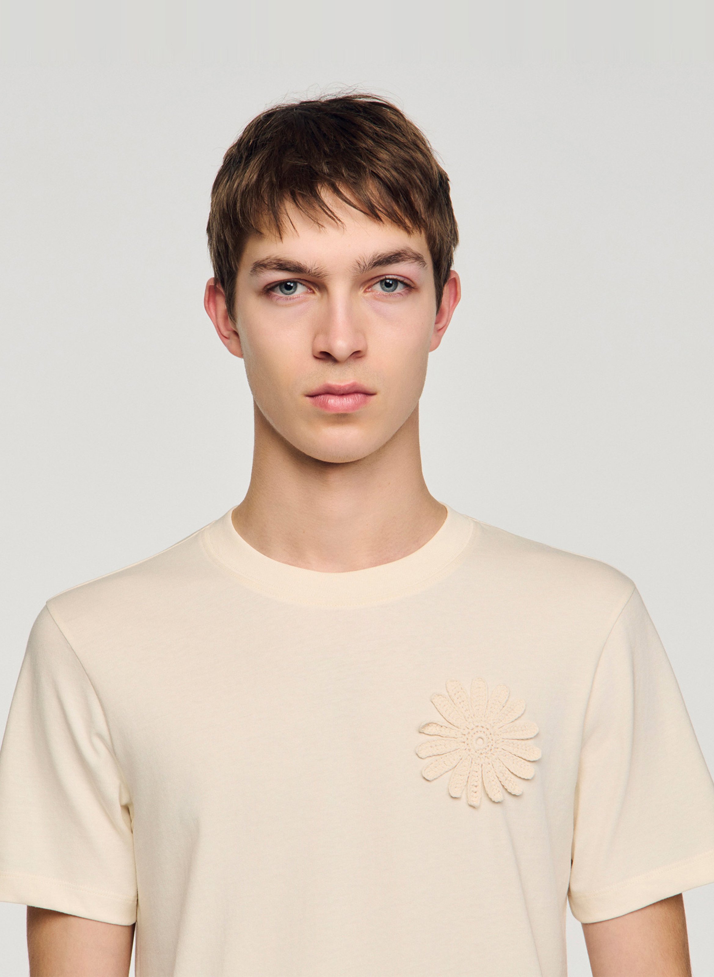 Tee-shirt droit col rond en coton SANDRO Beige