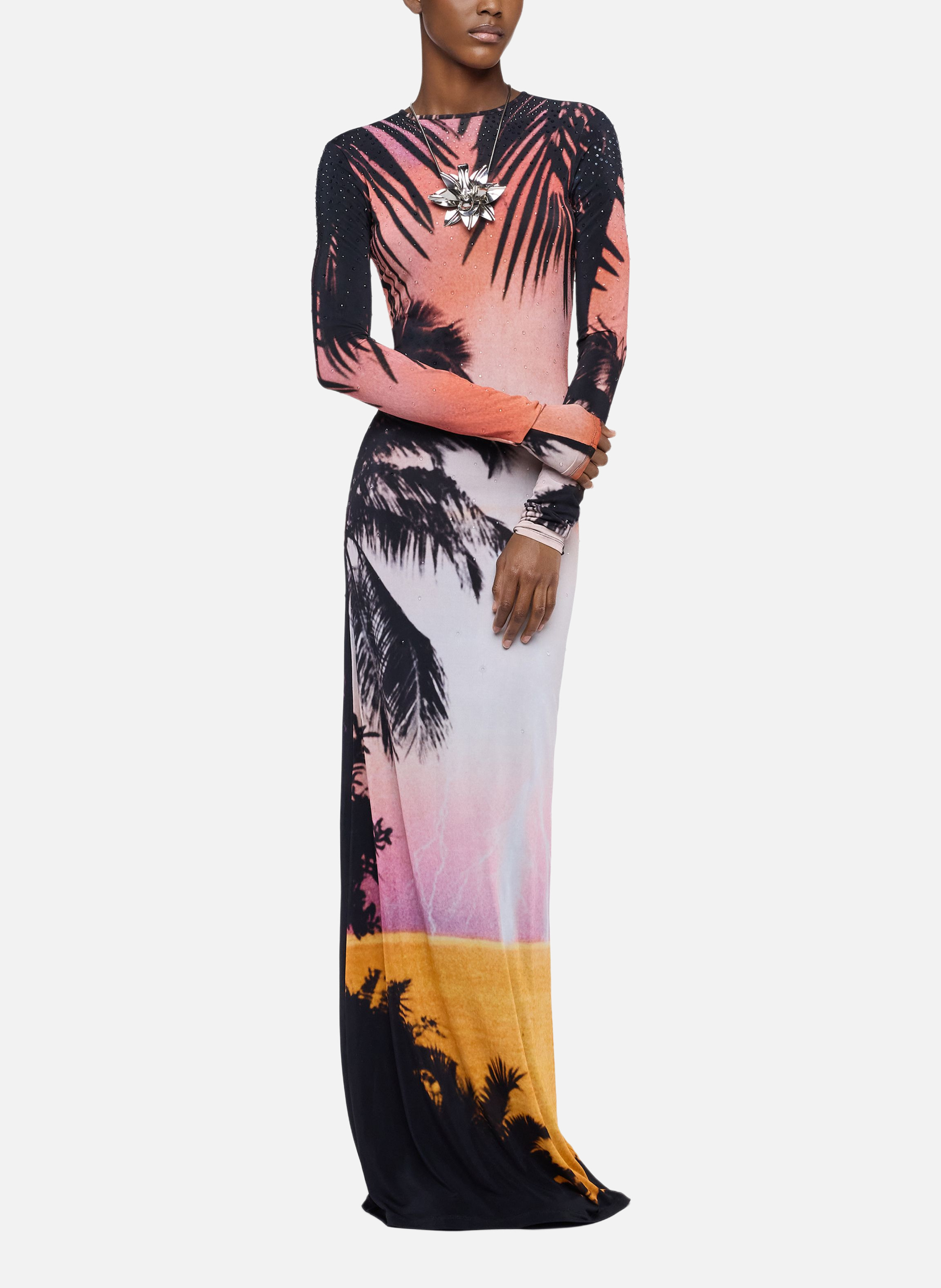 Collier avec pendentif fleur en métal RABANNE Argent