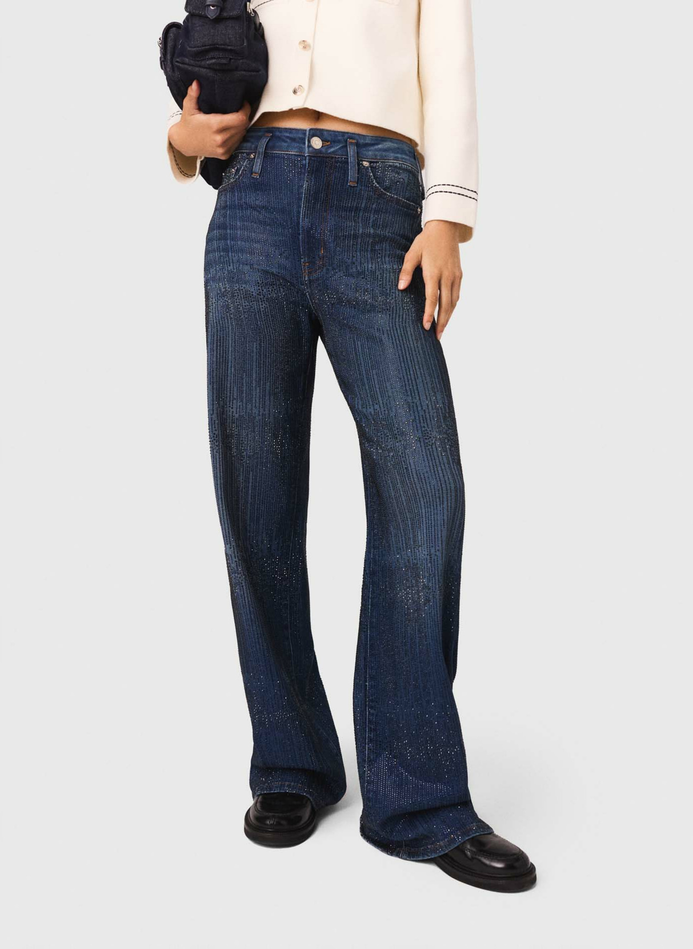 Jean large strassé en coton mélangé MAJE Bleu