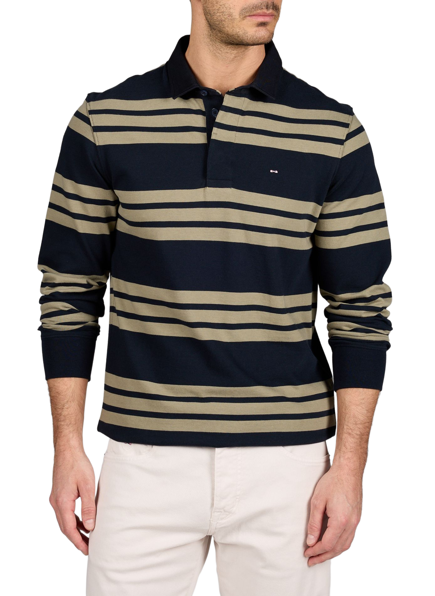 Polo manches longues à rayures EDEN PARK Bleu