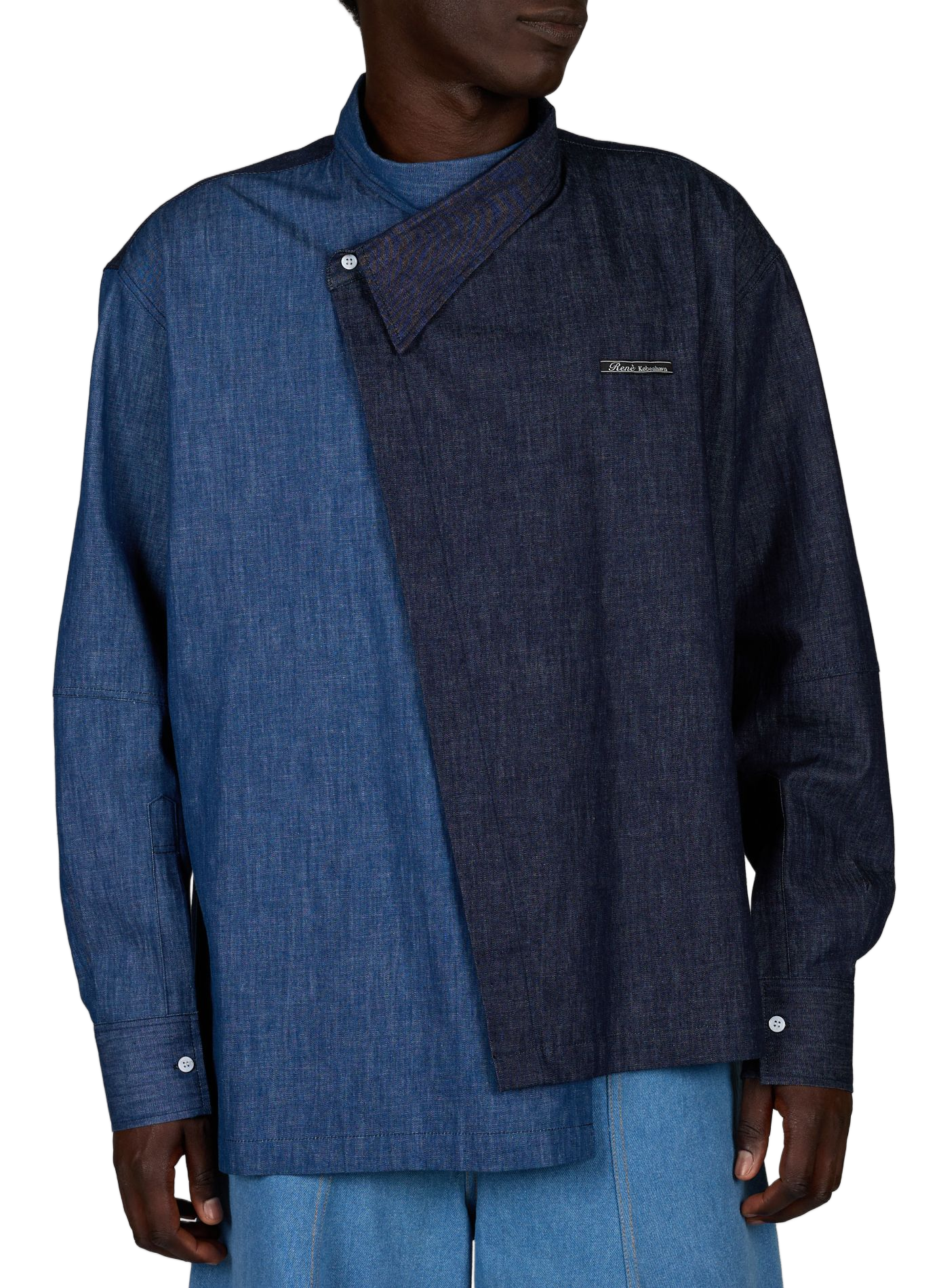 Camicia asimmetrica bicolore in cotone | Blu RENÈ Uomo