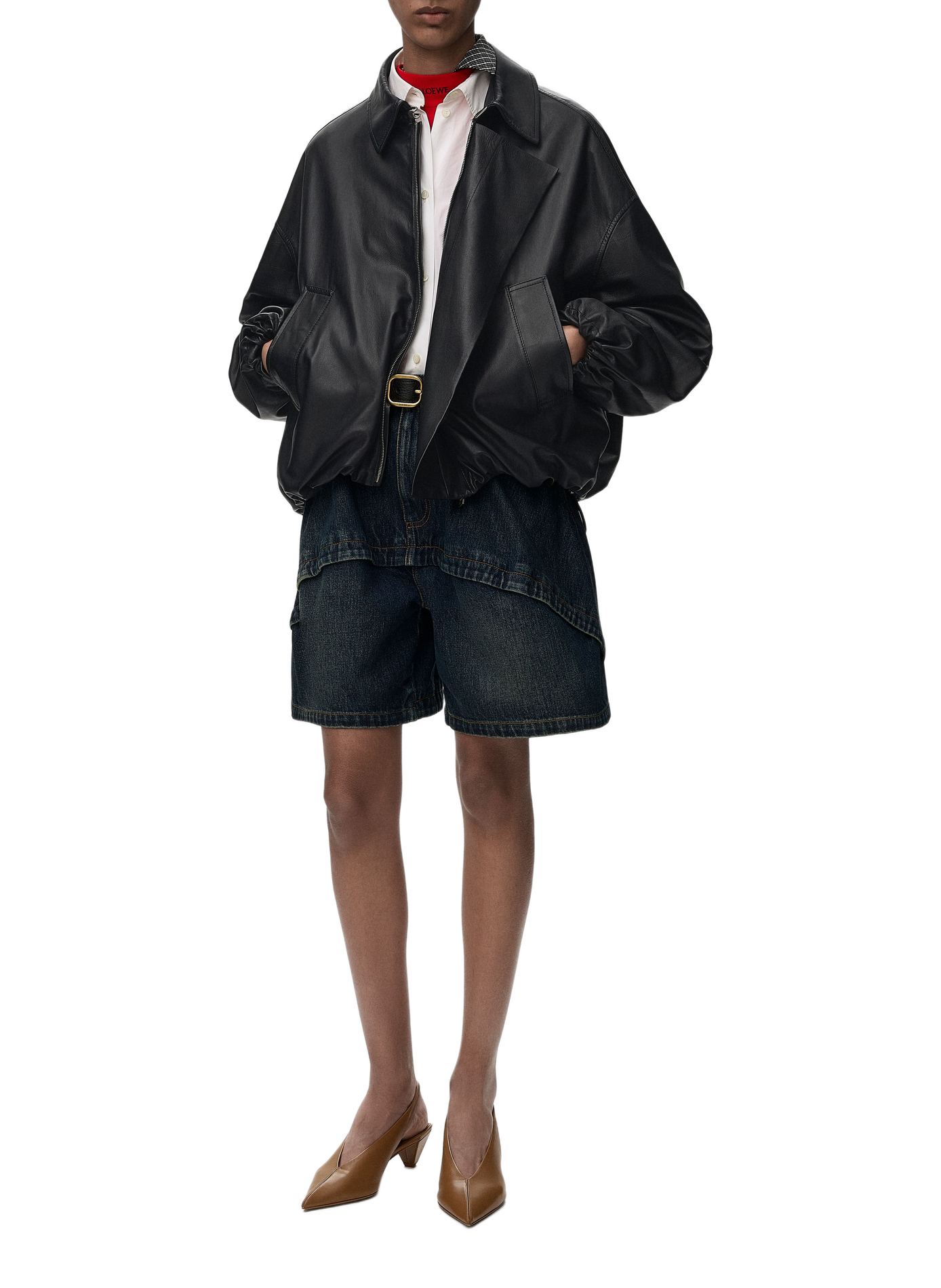 Veste en cuir de veau nappa LOEWE Noir