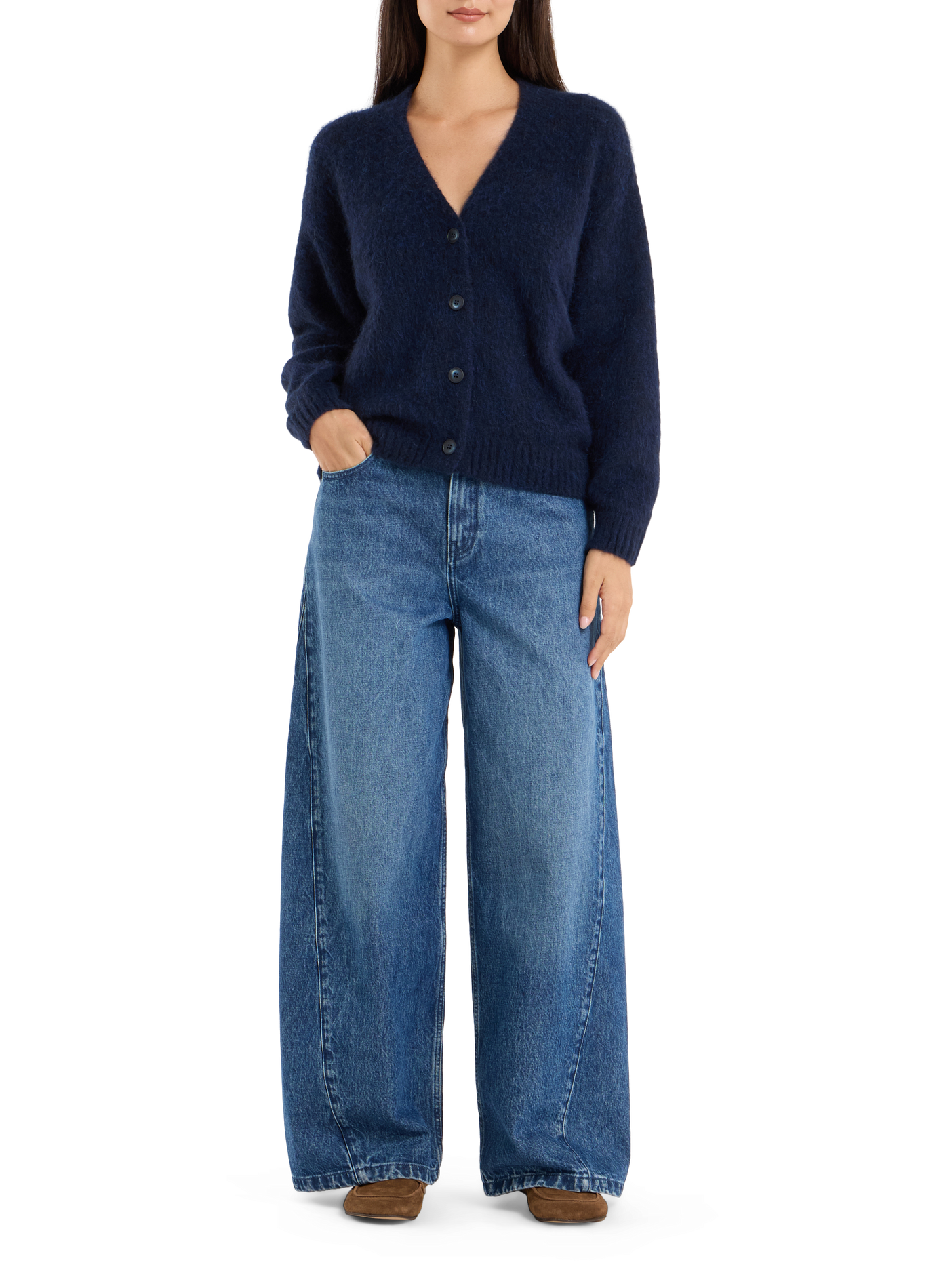 V-neck wool-blend cardigan SAISON 1865 Blue