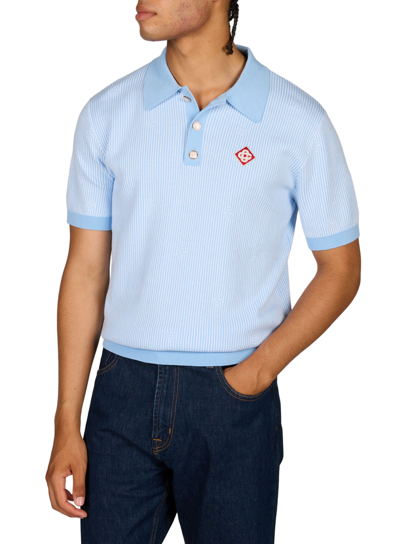 Striped short-sleeved polo in blended cotton CASABLANCA PARIS Blue