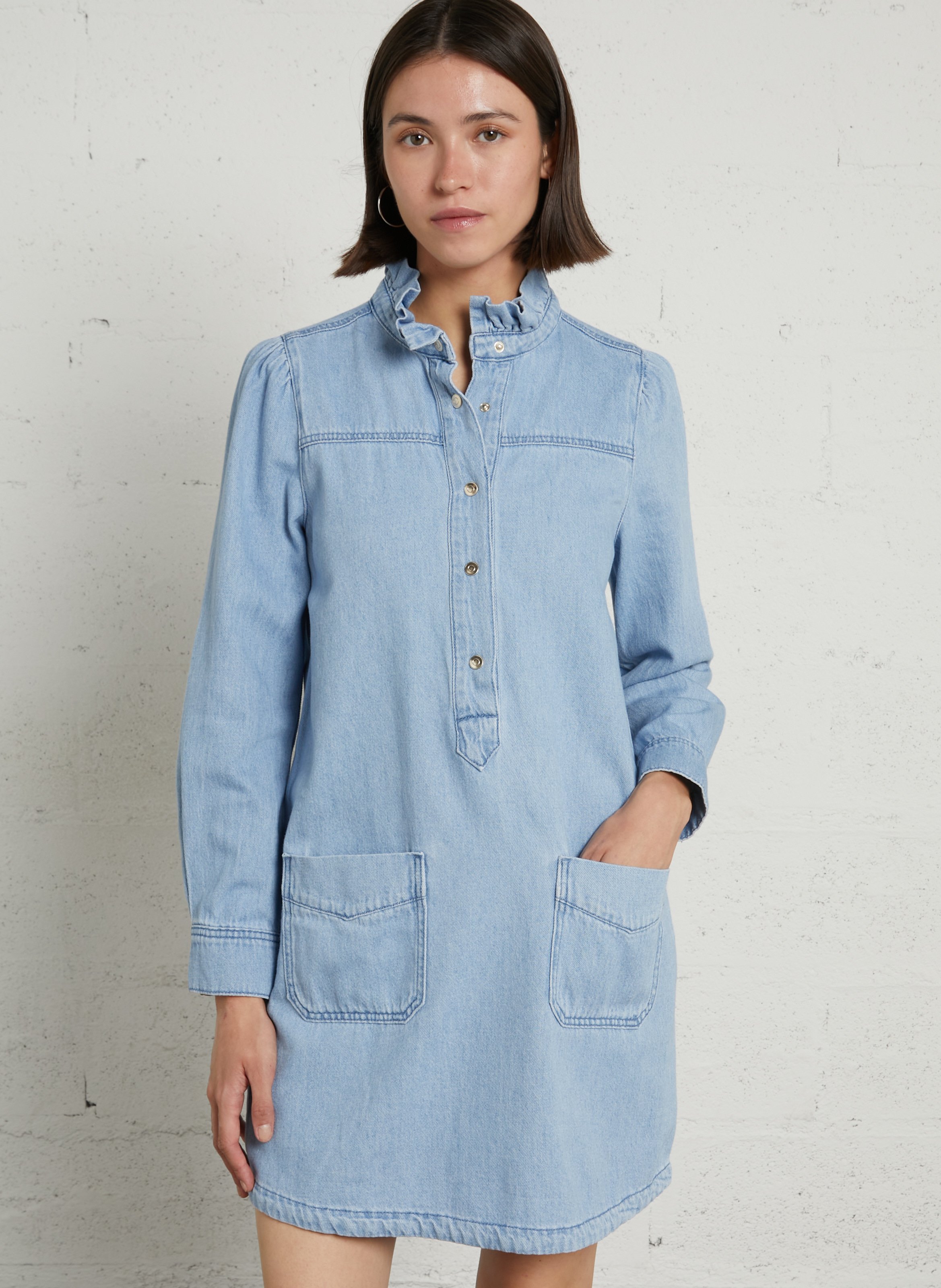 Robe courte manches longues en jean blake MAISON 123 Bleu