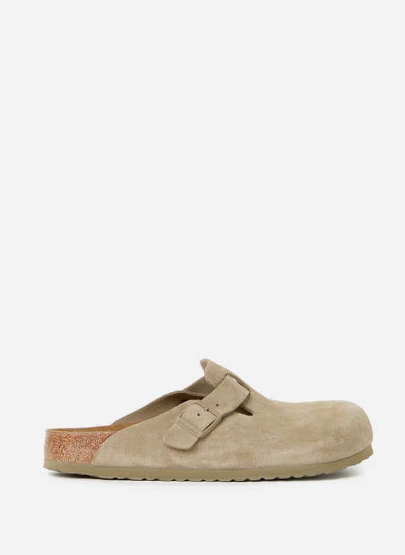 Mules plates en cuir velours Vert by BIRKENSTOCK BIRKENSTOCK Mules plates en cuir velours Vert
