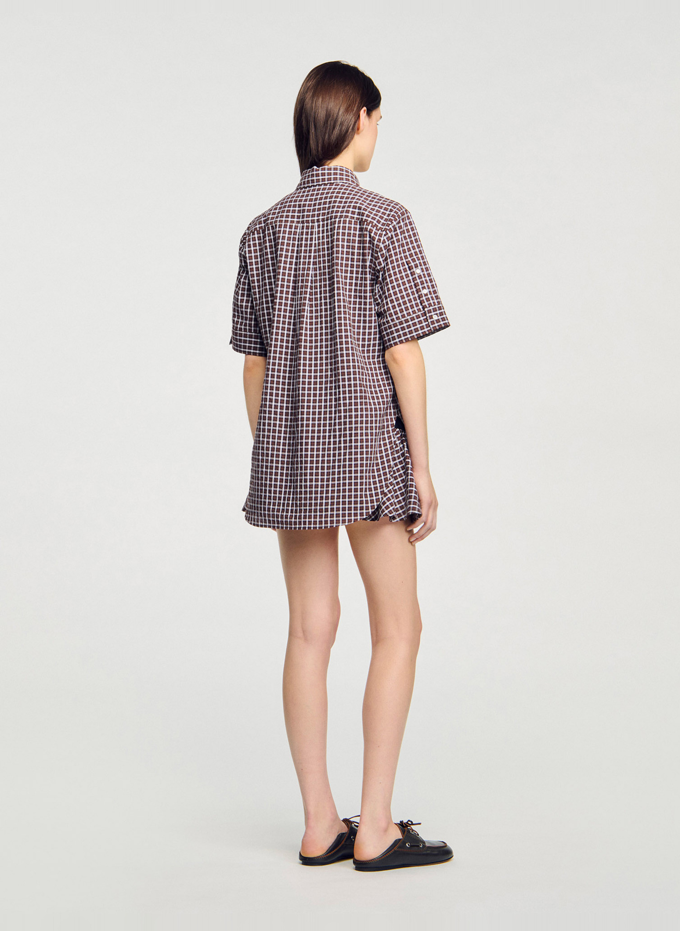 Chemise col classique à carreaux Marron