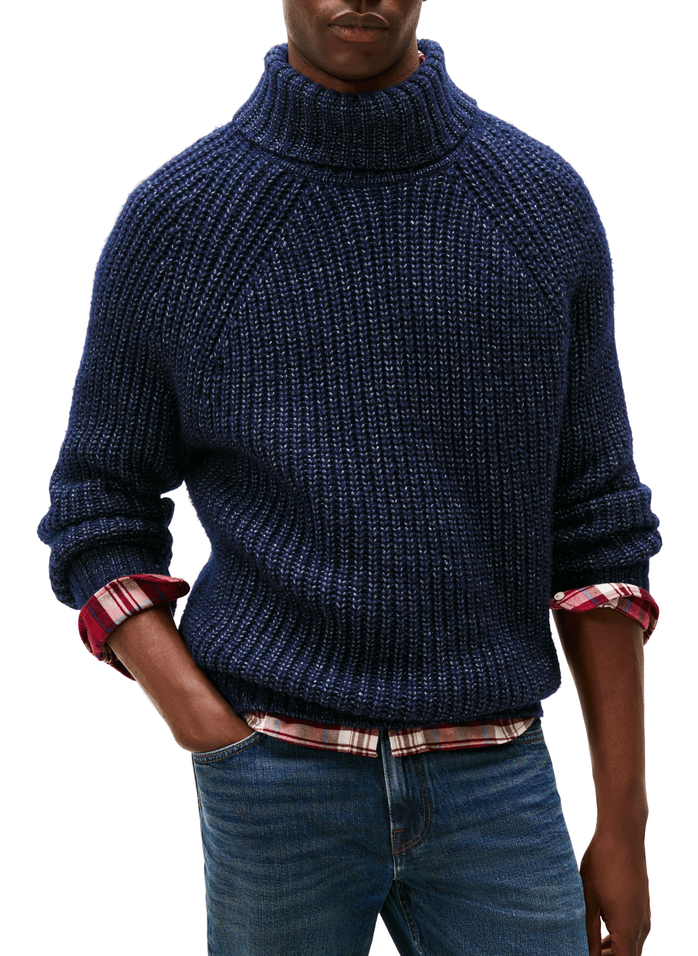 TOMMY HILFIGER Pull col roulé en laine et coton mélangés Bleu