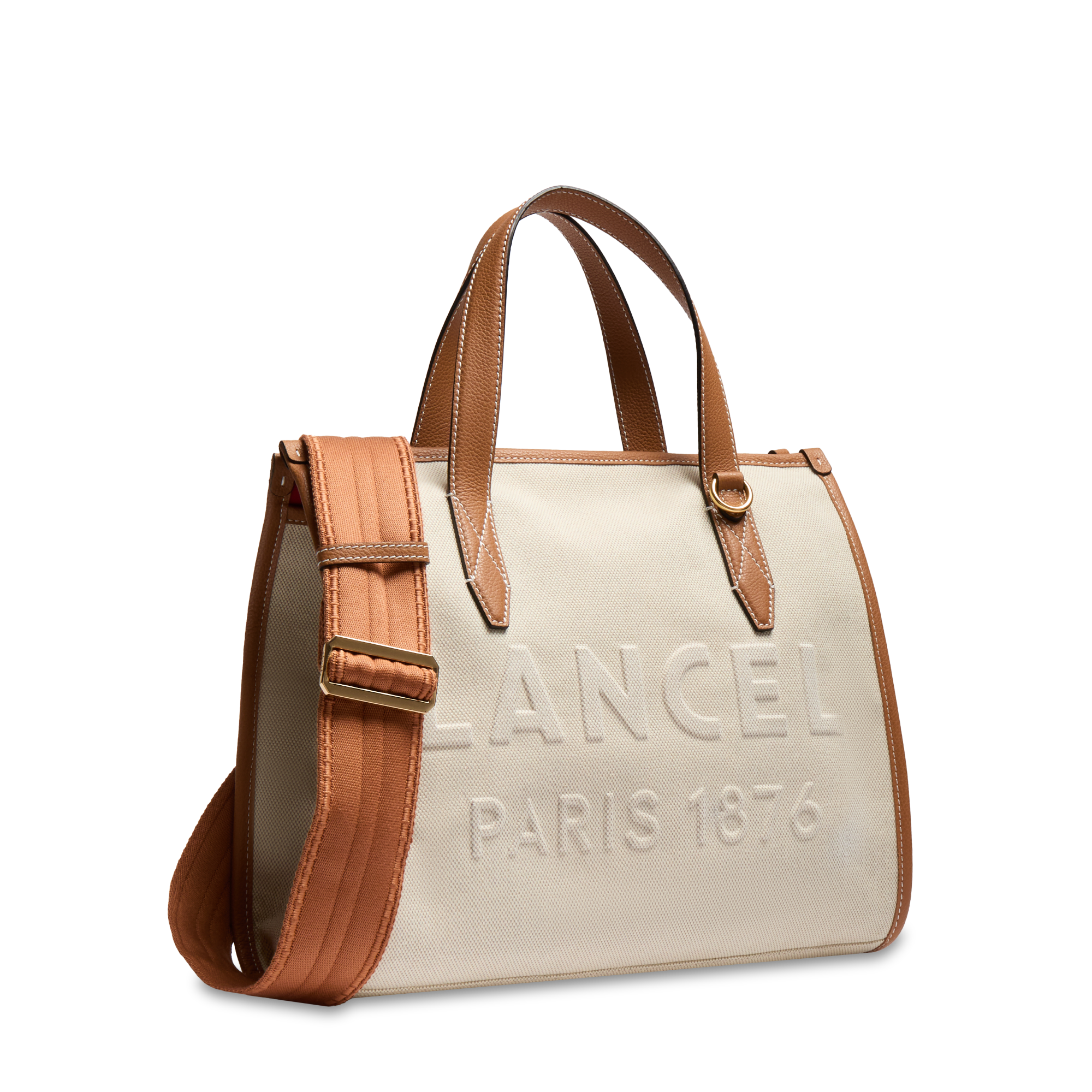 Sac cabas zippé m double porté jour de lancel en coton LANCEL Marron