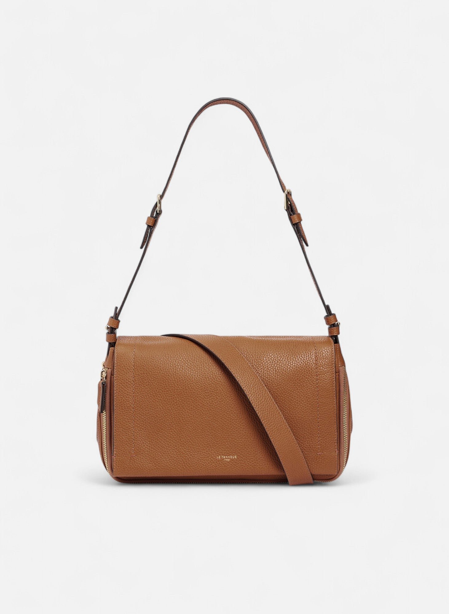 Sac bandoulière moyen modèle aurore en cuir grainé LE TANNEUR Marron