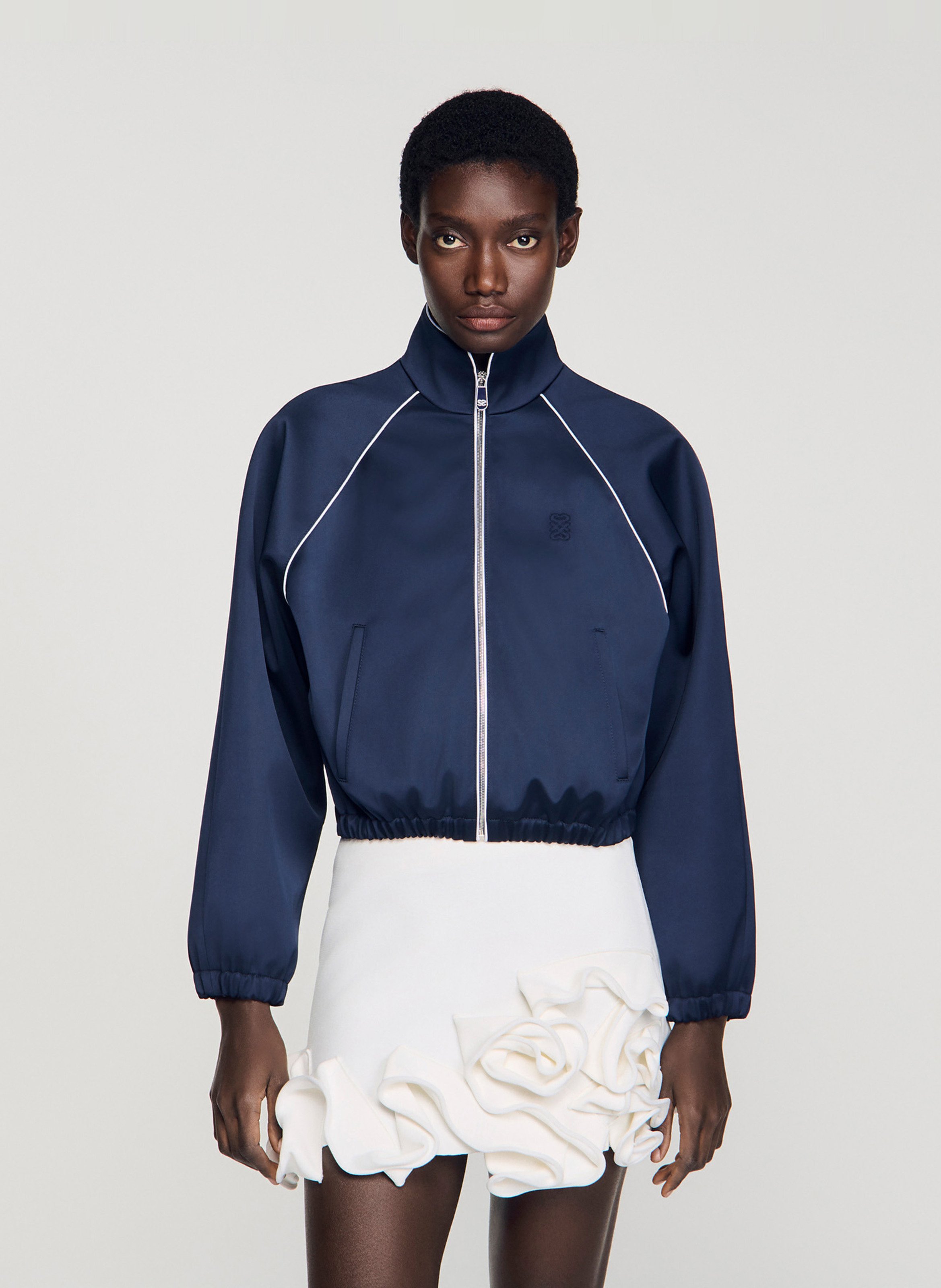 Blouson zippé uni col montant SANDRO Bleu
