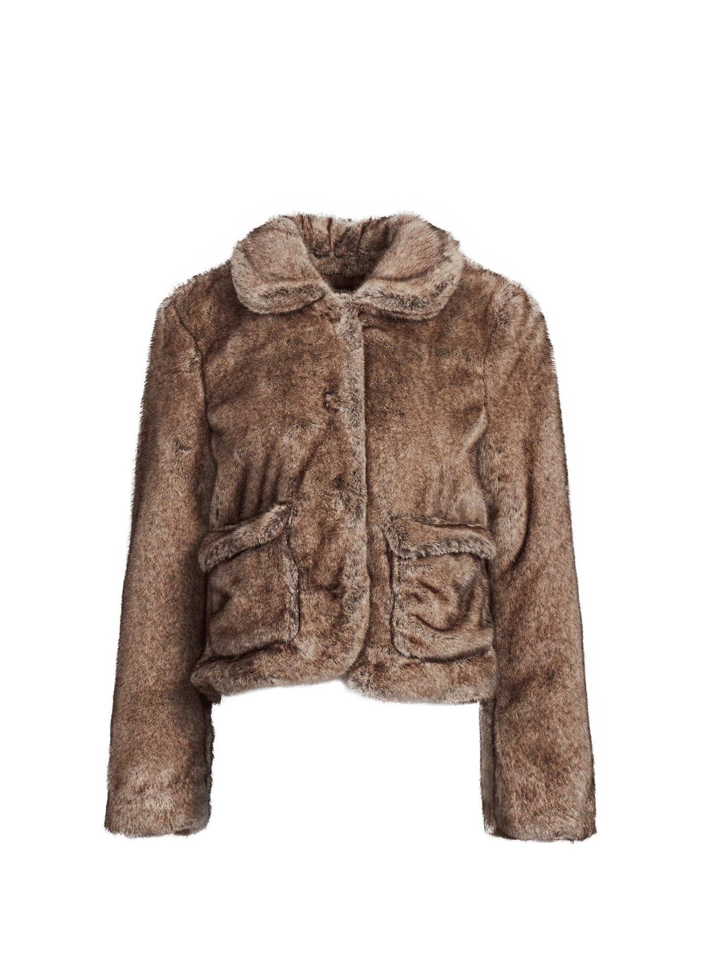 Faux fur coat in mixed cotton OBJECT Brown