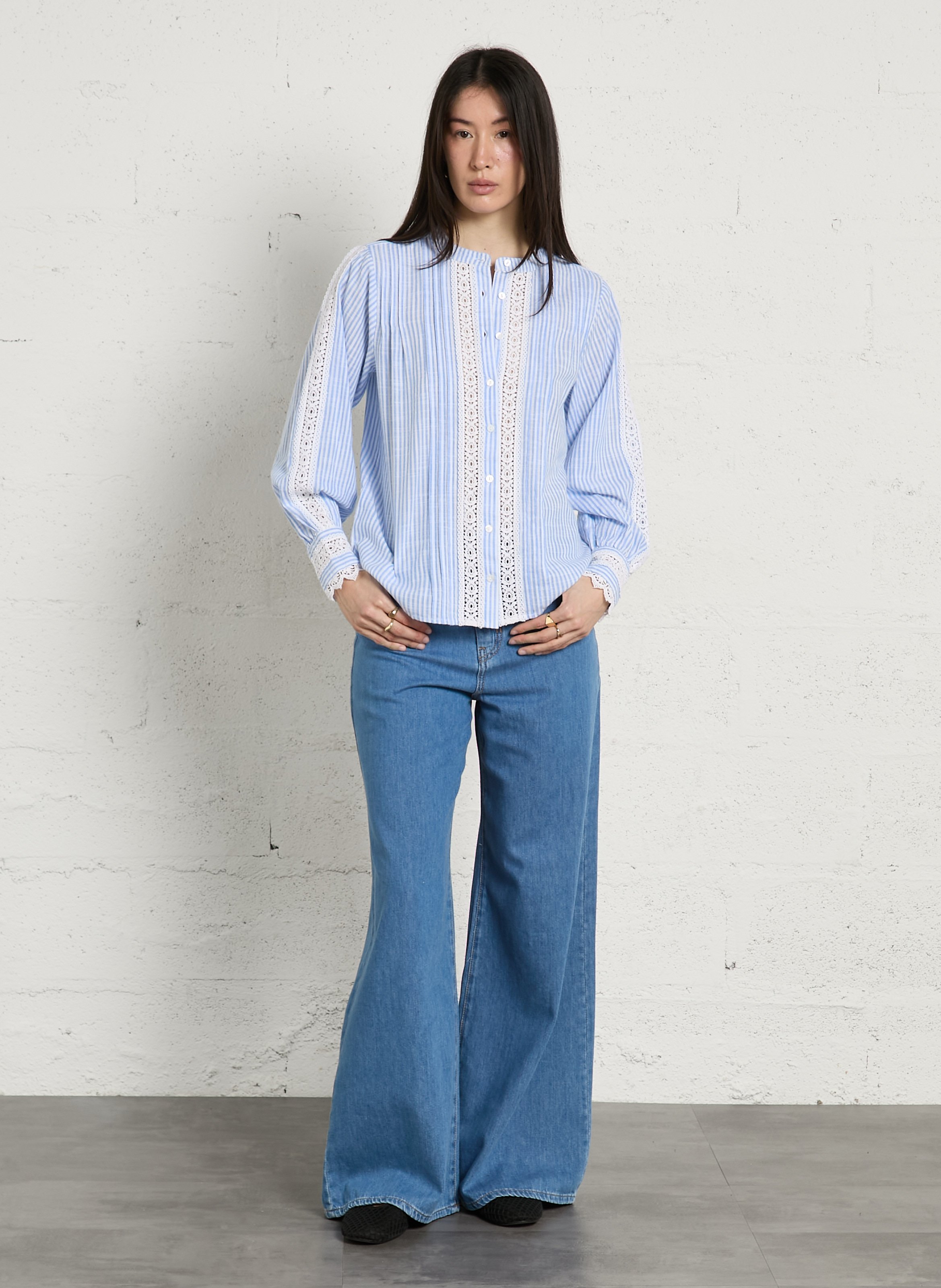 Chemise à rayures col rond dune MAISON 123 Bleu