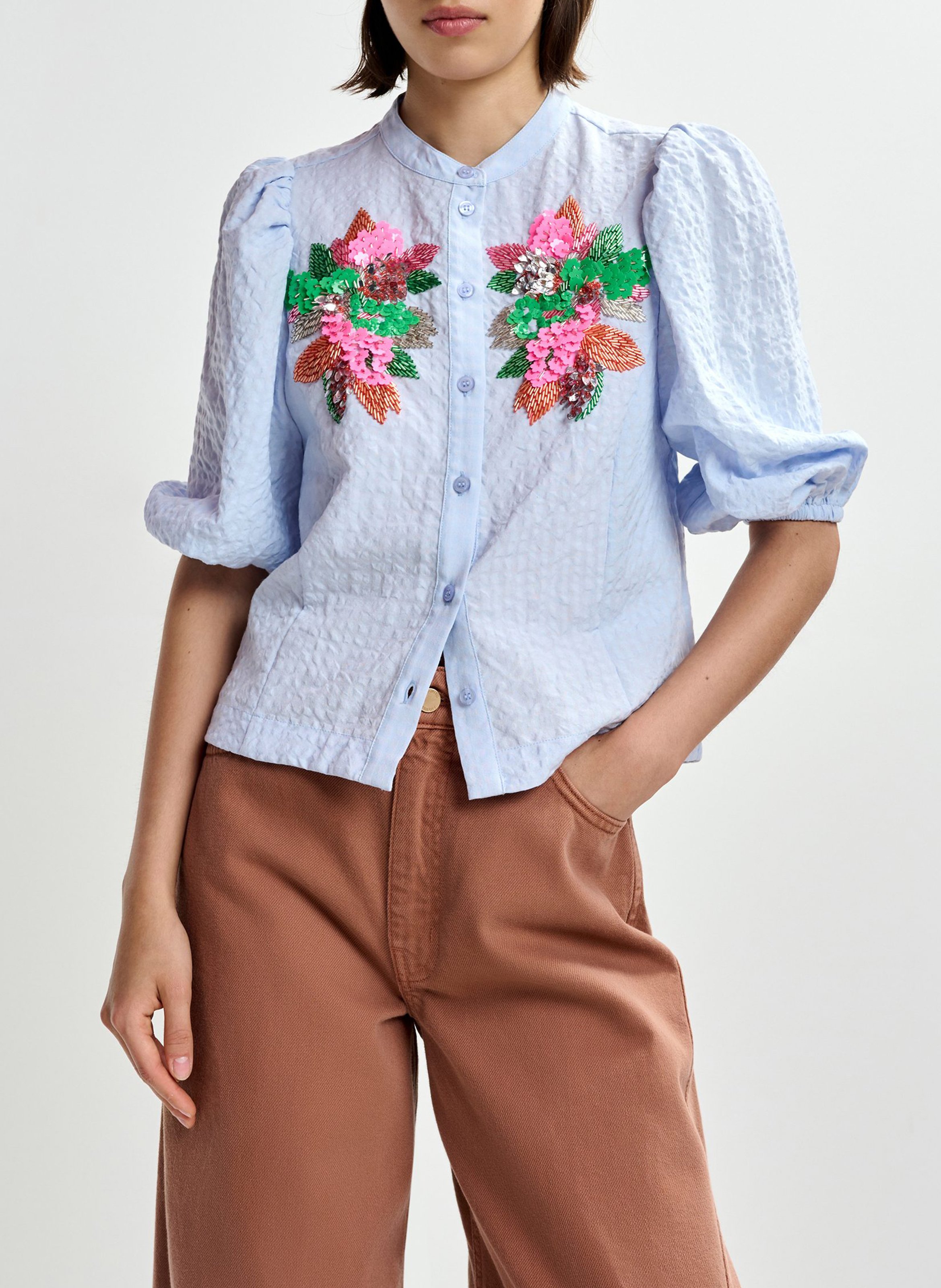 Chemise droite col rond brodée jaiden ESSENTIEL ANTWERP Bleu