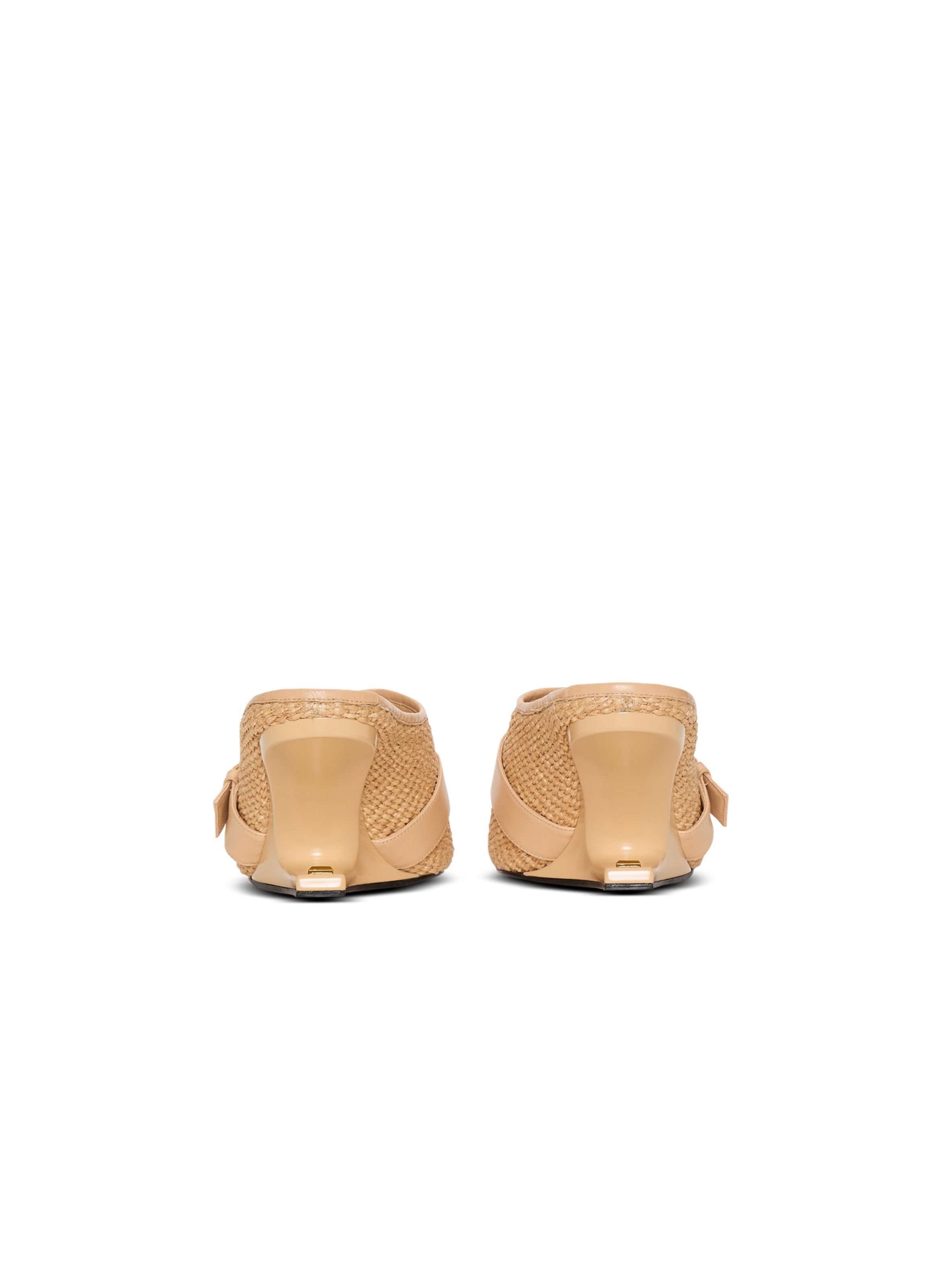 Mules anthem no wedge en raphia et cuir lisse BALMAIN Beige