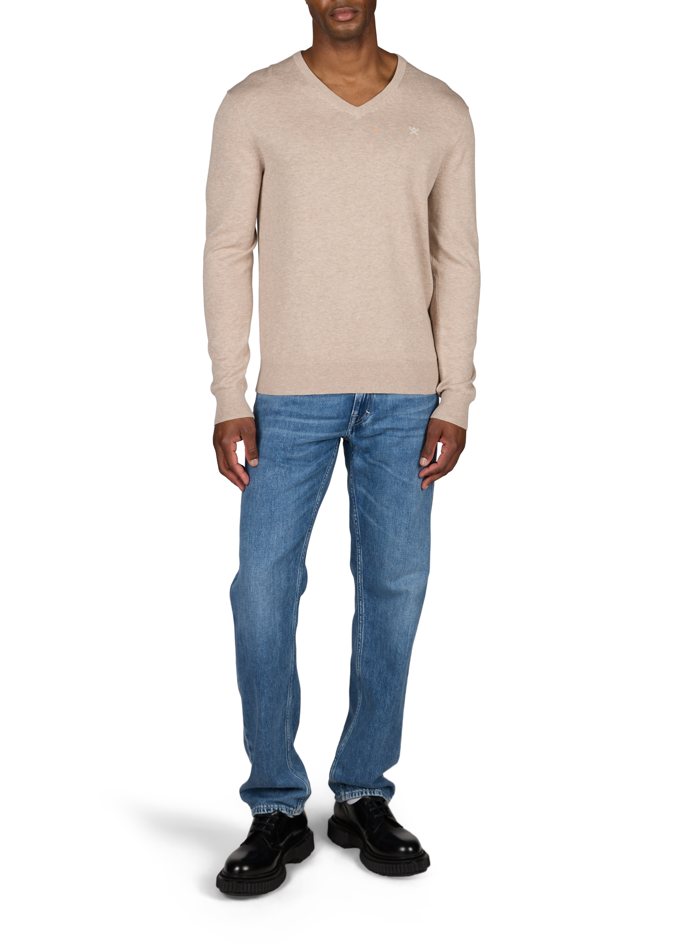 Pull col V en coton HACKETT Beige