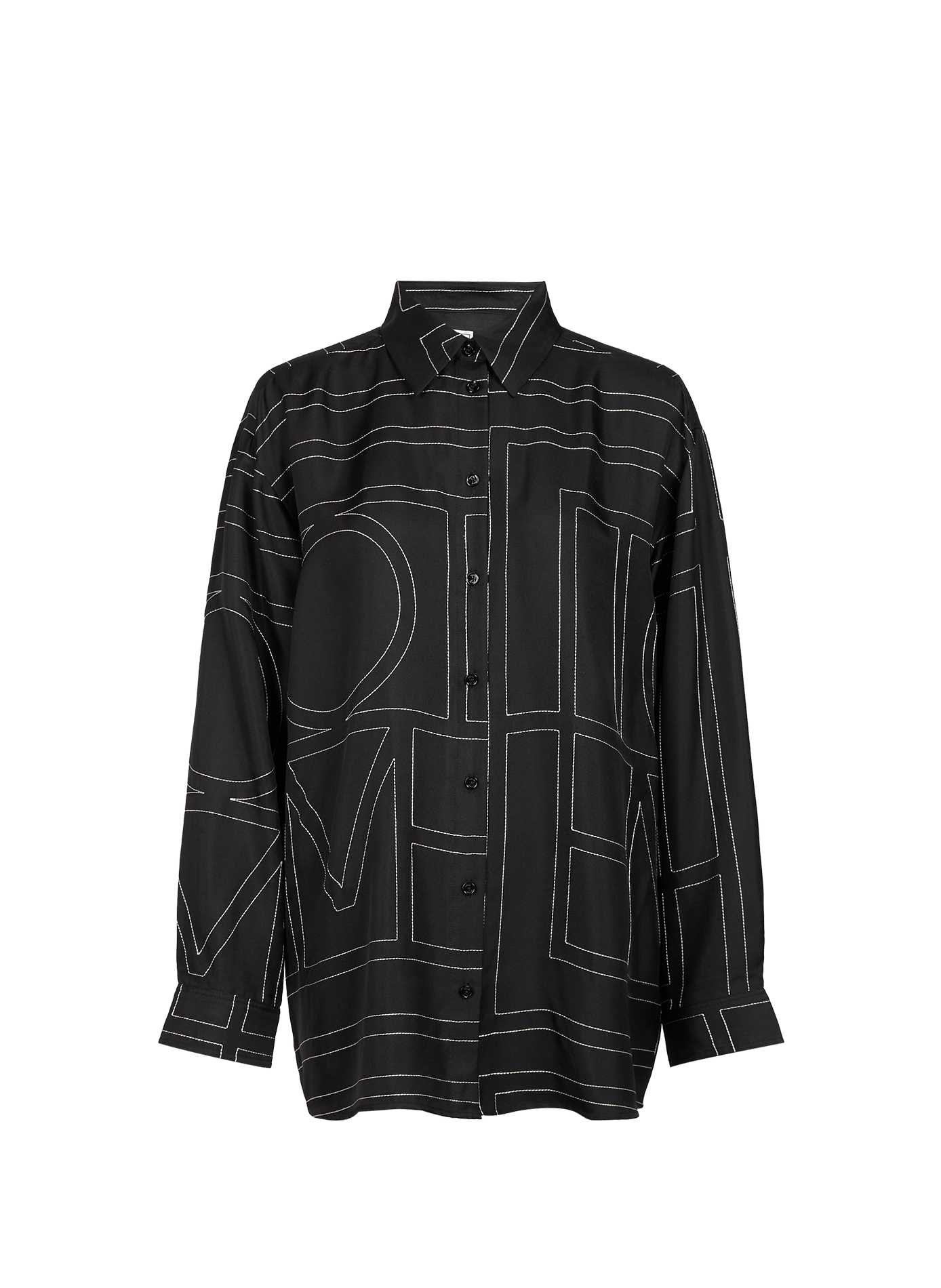 Chemise à lettrage brodé en soie TOTEME Noir