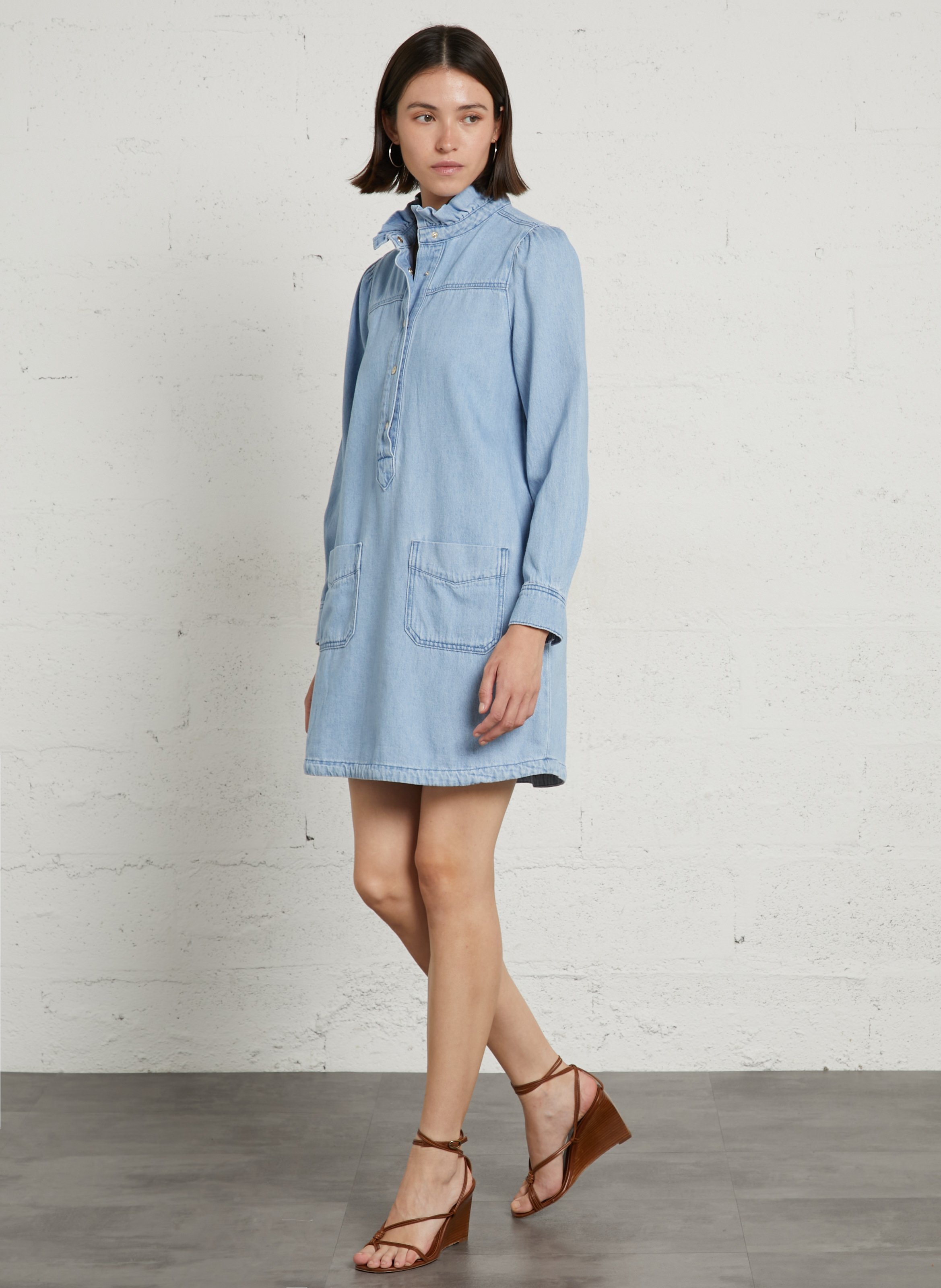 Robe courte manches longues en jean blake MAISON 123 Bleu