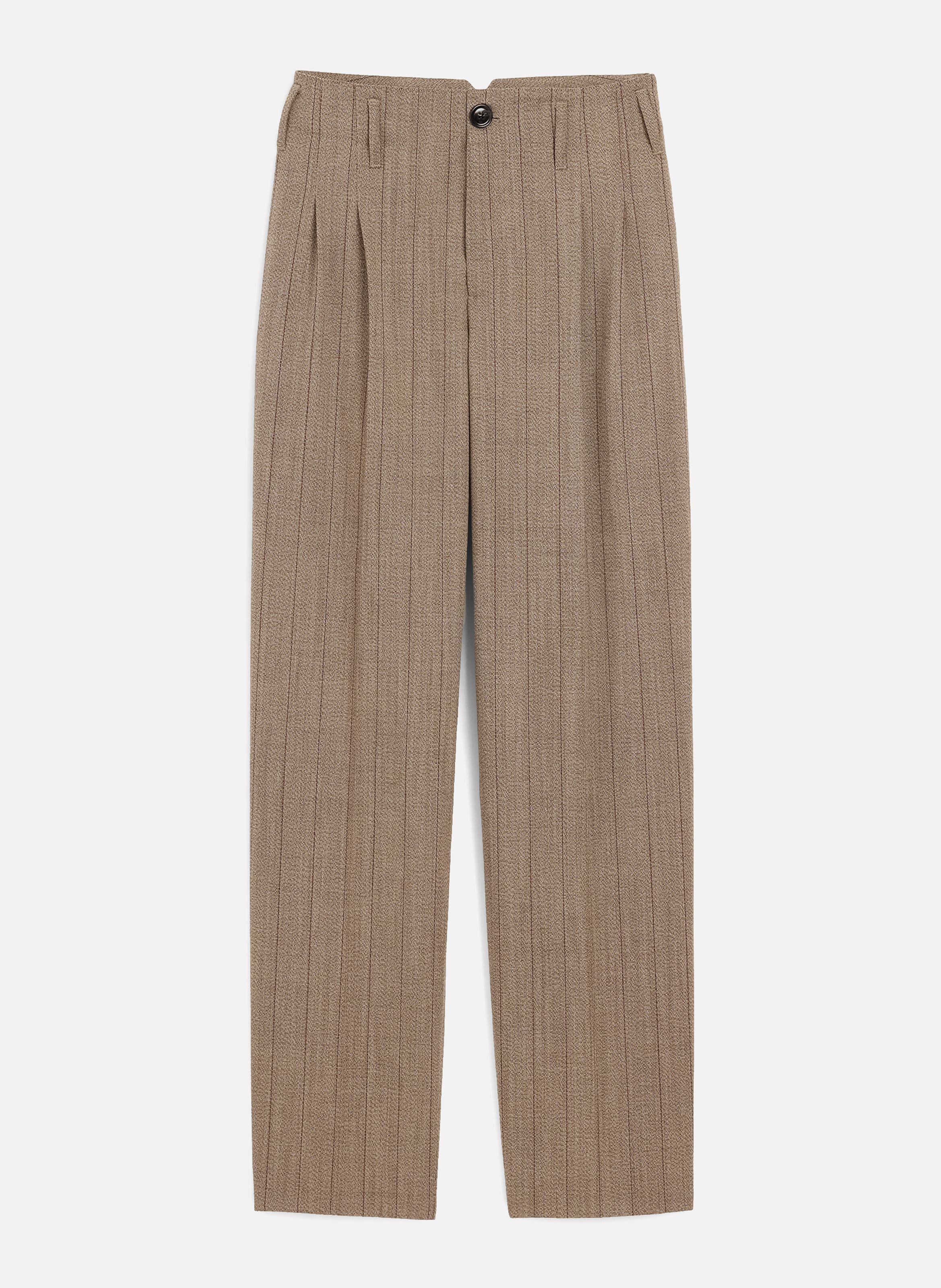 Pantalon rayé deux plis en laine MarronAMI PARIS