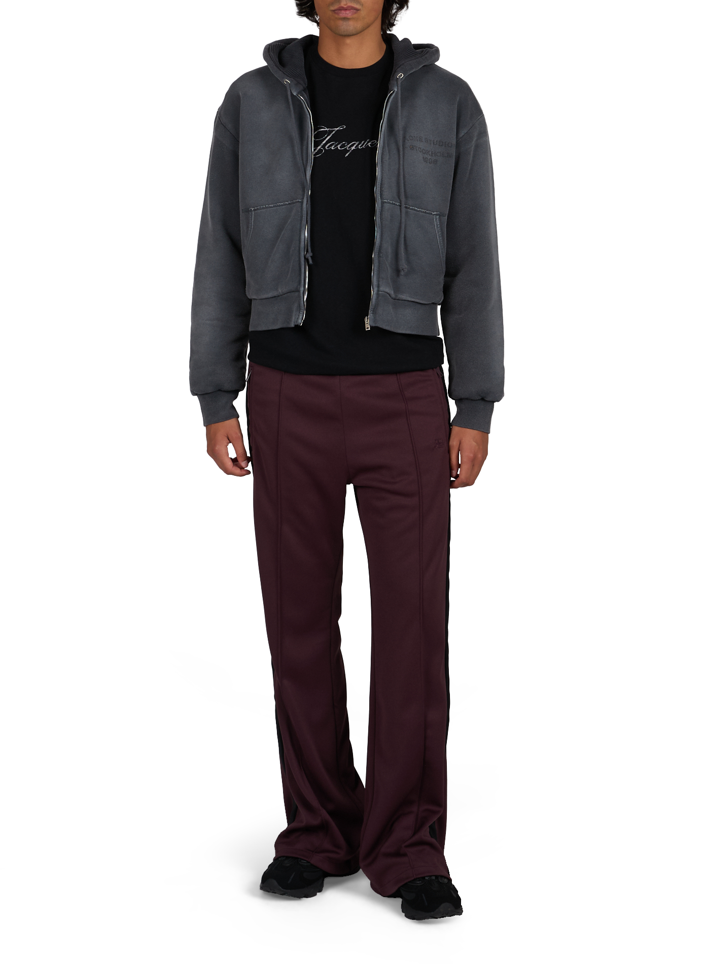 Sweatshirt droit zippé en coton ACNE STUDIOS Noir