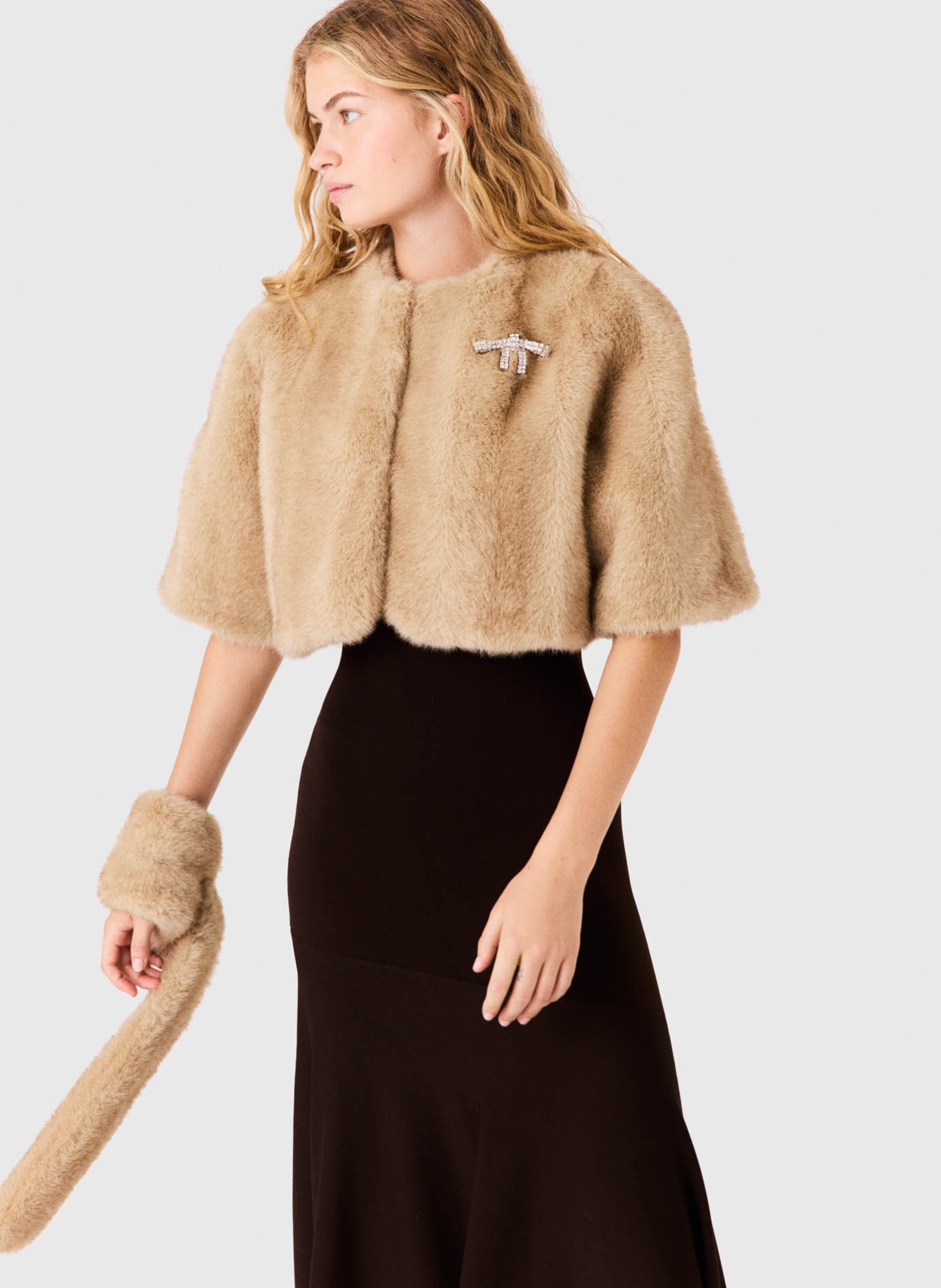 Veste courte ample effet fourrure MAJE Beige