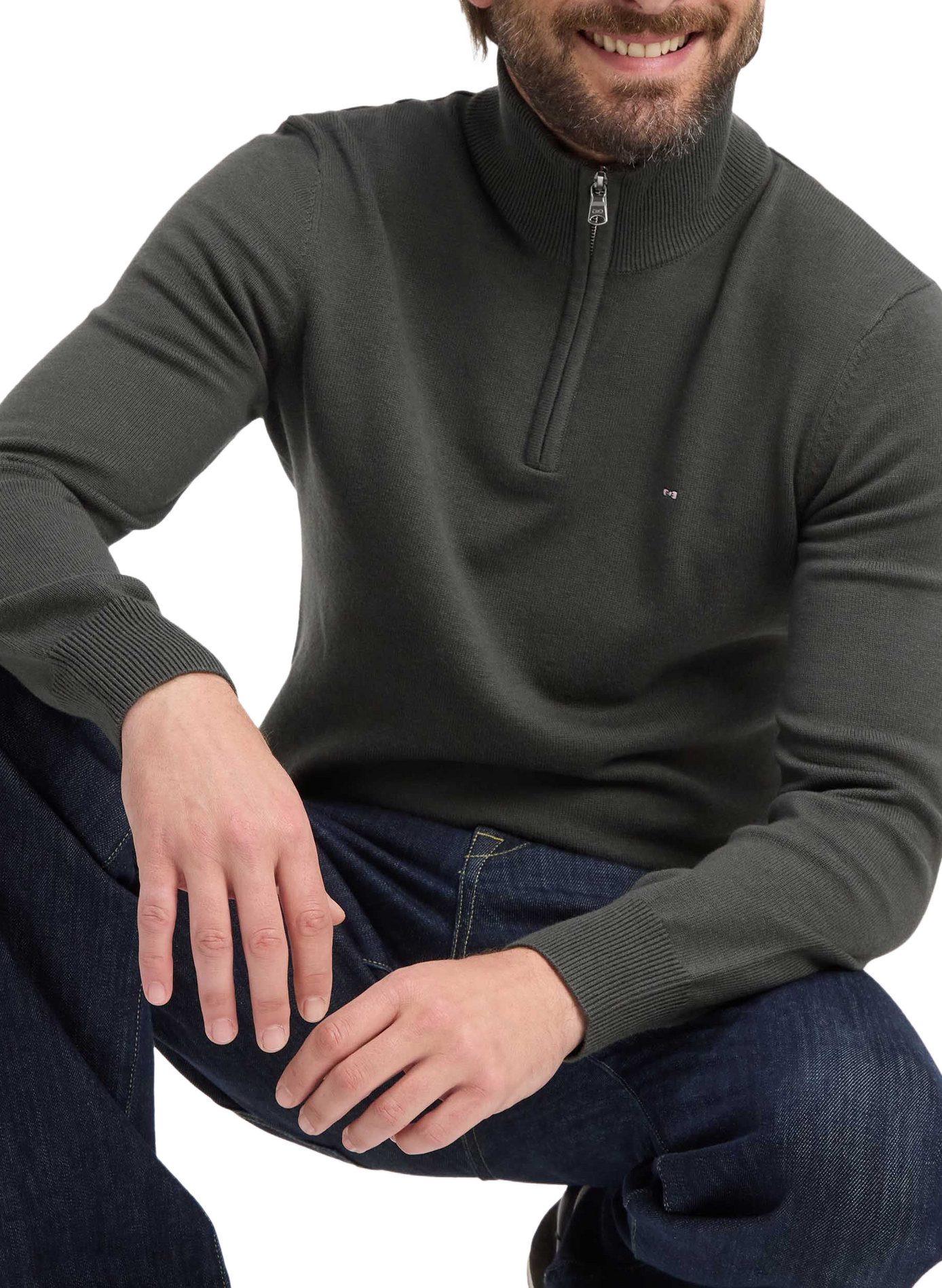 Zip-Up High-Neck Sweater in Wool Blend | Khaki EDEN PARK Men