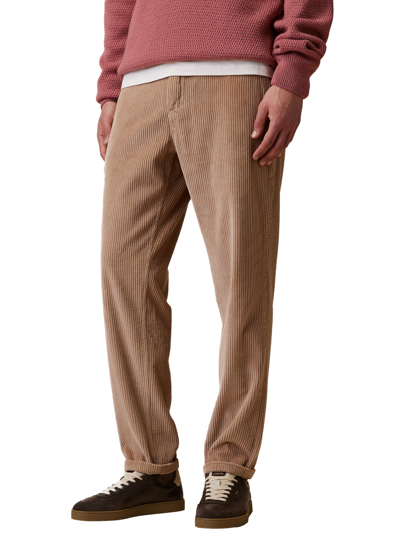 Pantalon droit en velours côtelé FAGUO Beige