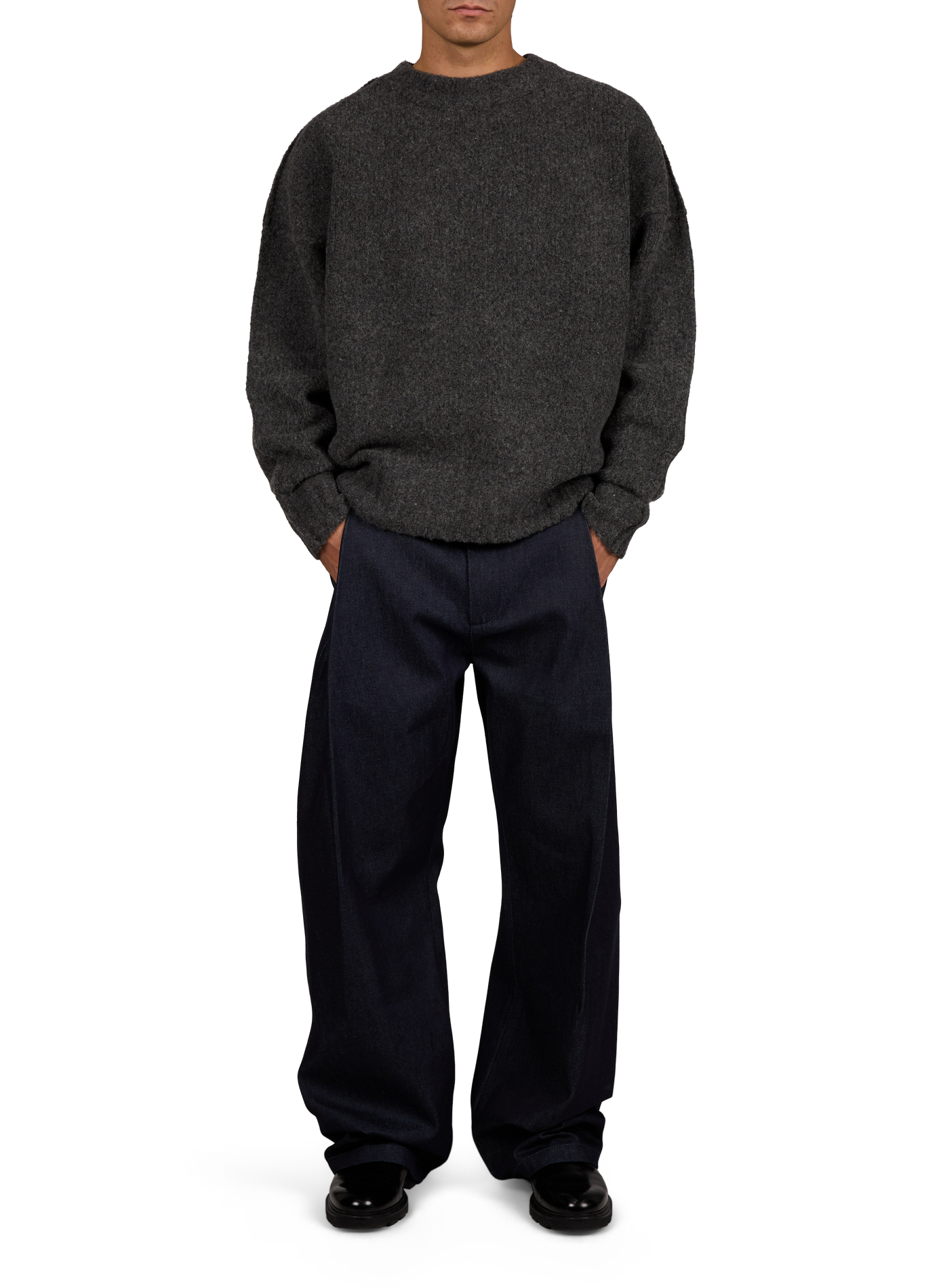 Oversized round neck sweater in blended wool SEVENTH Grey