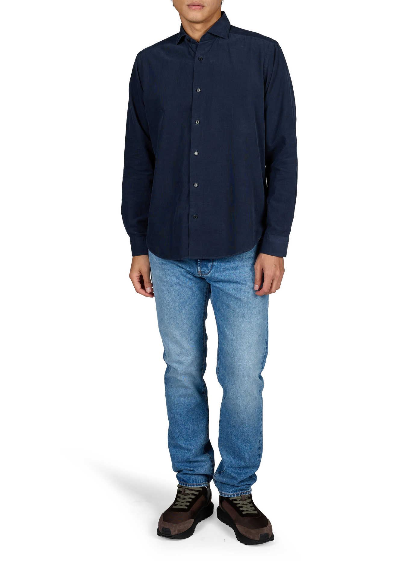 Recht overhemd van katoenen ribfluweel ETON Blauw