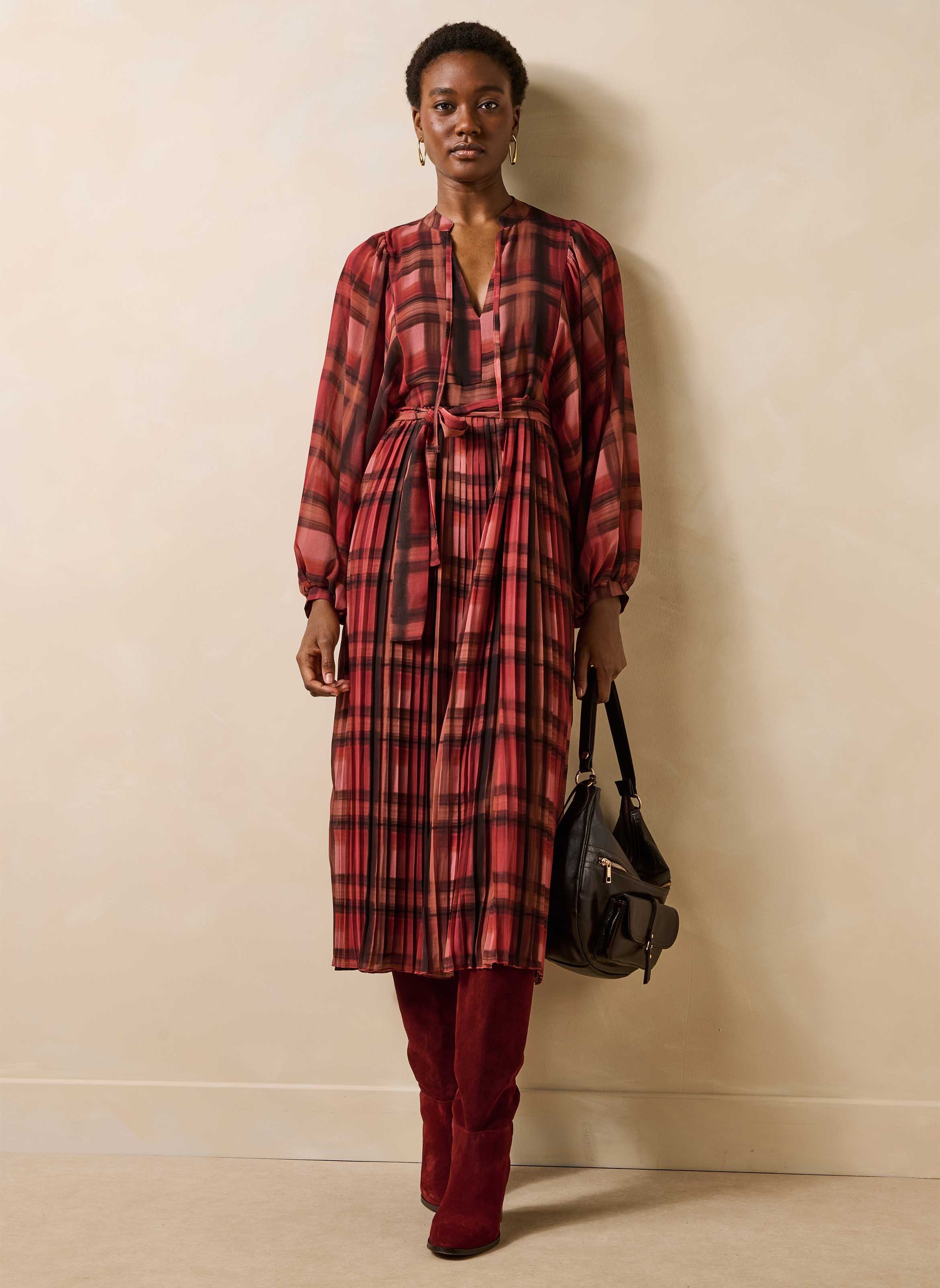 Midi-jurk met ruitmotief en ceintuur LA FEE MARABOUTEE Rood