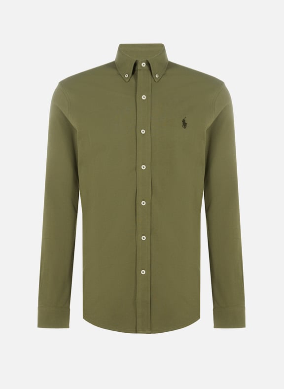 Chemise droite sport en maille piqué de coton Vert by POLO RALPH LAUREN POLO RALPH LAUREN Chemise droite sport en maille piqué de coton Vert