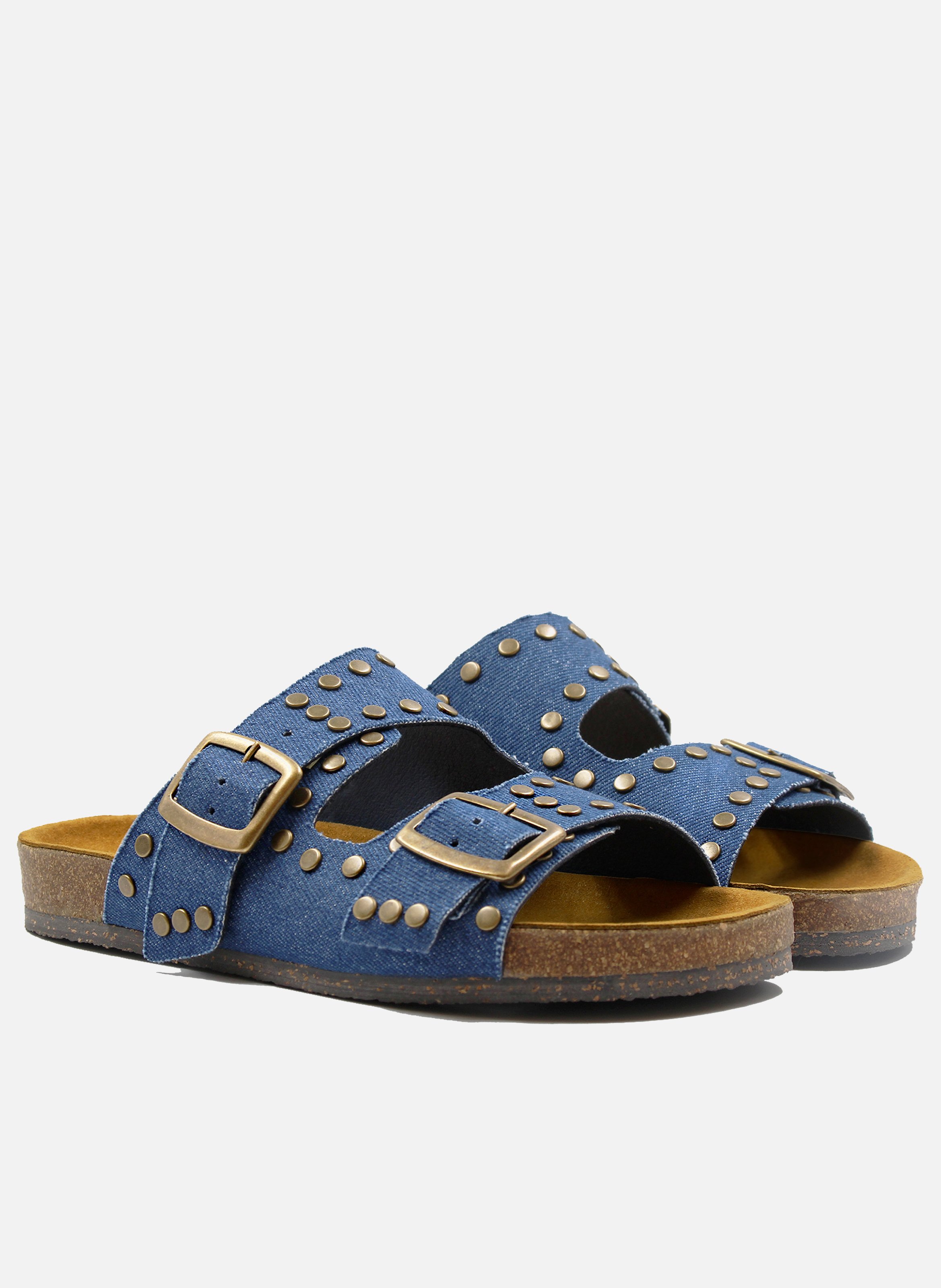 Mules liège clous denim JULES & JENN Bleu