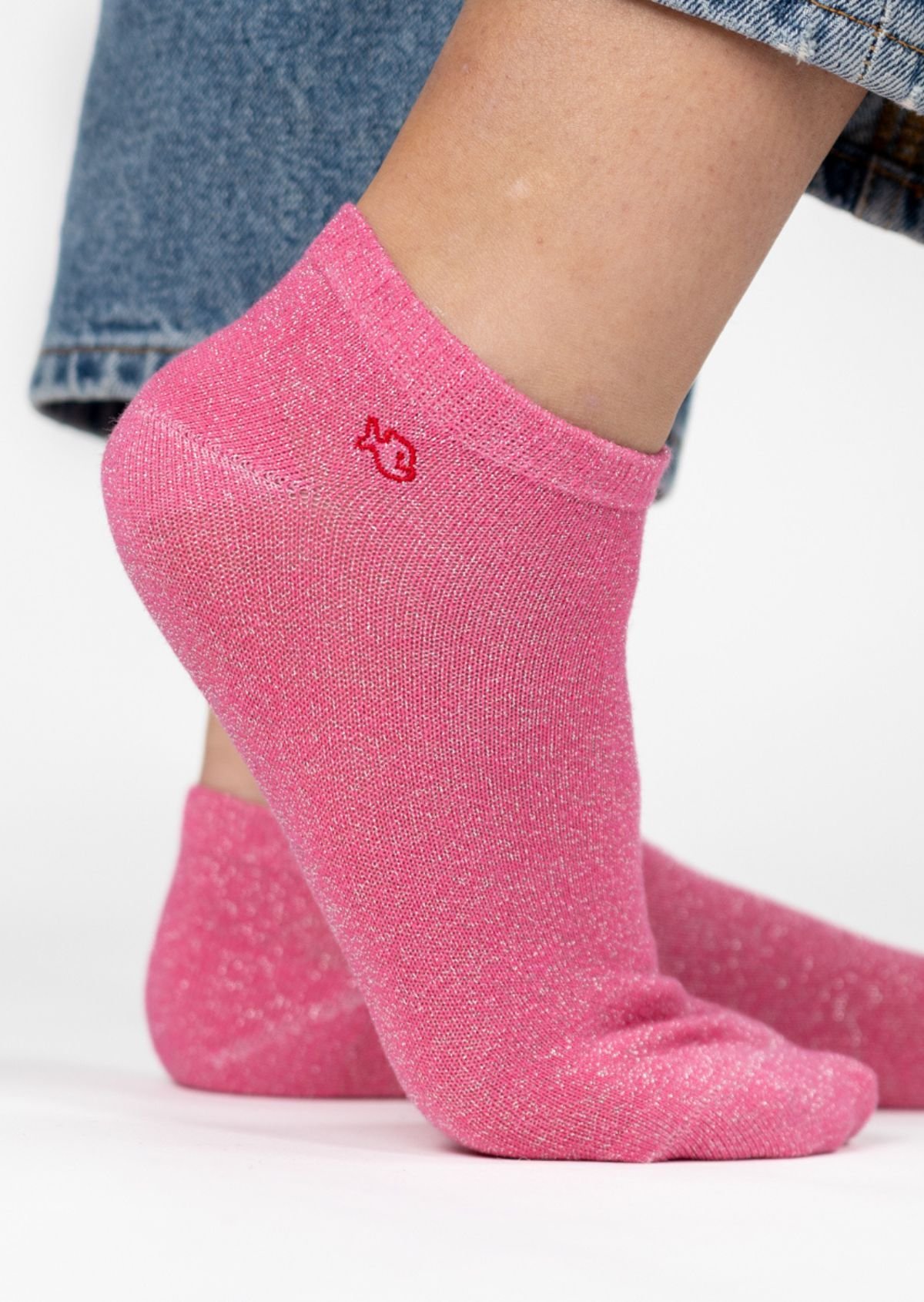 Socquettes pailletées en coton peigné unies BILLYBELT Rose