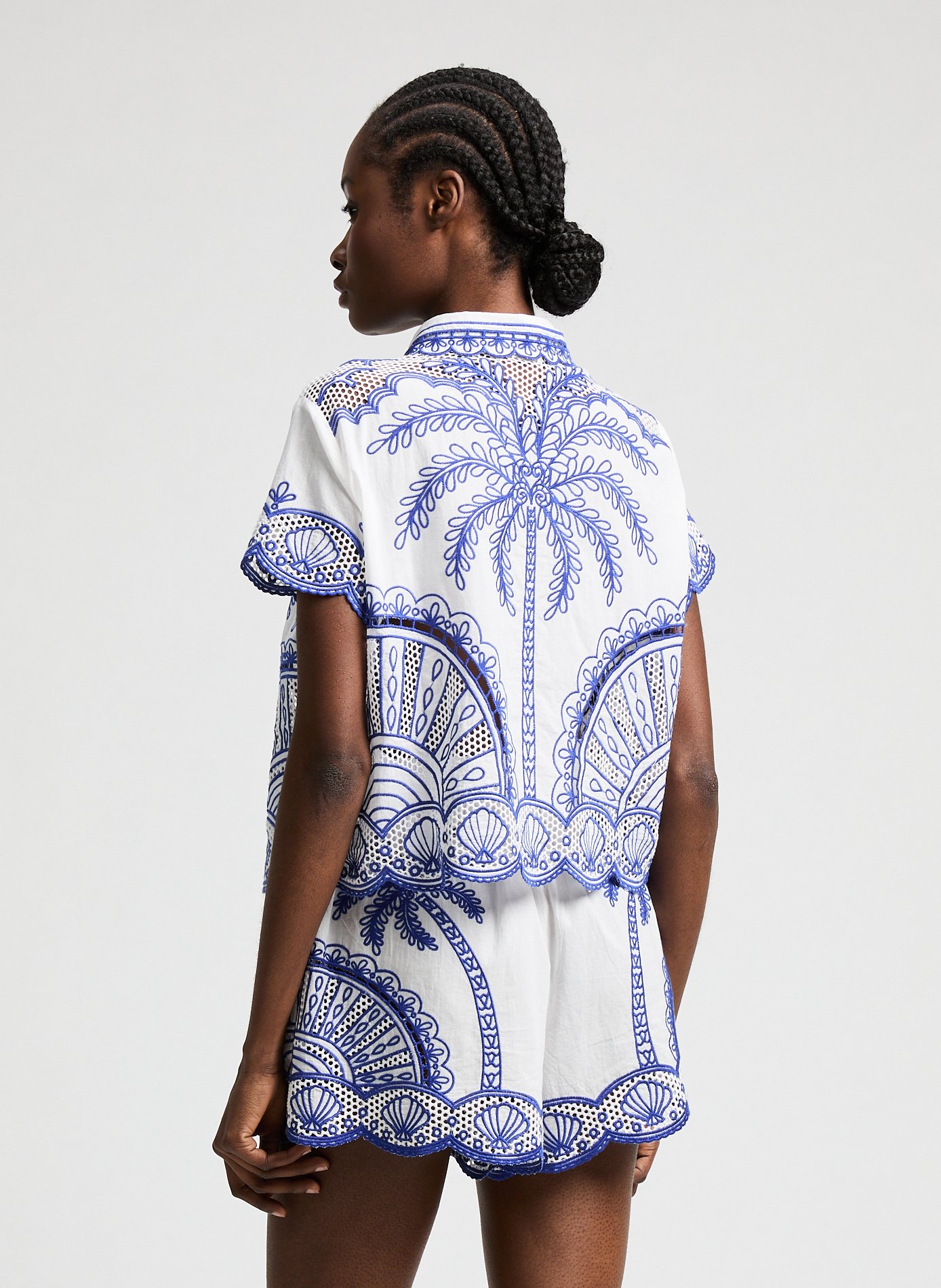 Shirt Palm Trees with embroidery FARM RIO Blue