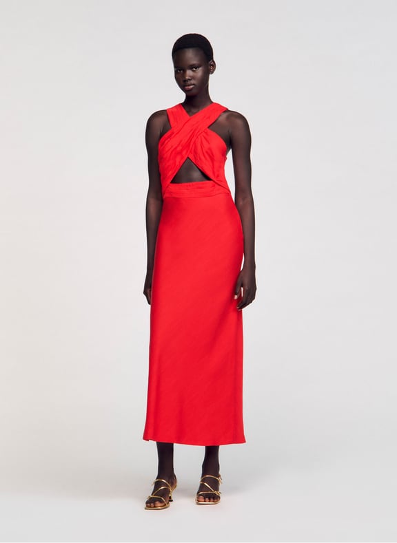 Robe midi à bretelles croisées Rouge by SANDRO SANDRO Robe midi à bretelles croisées Rouge
