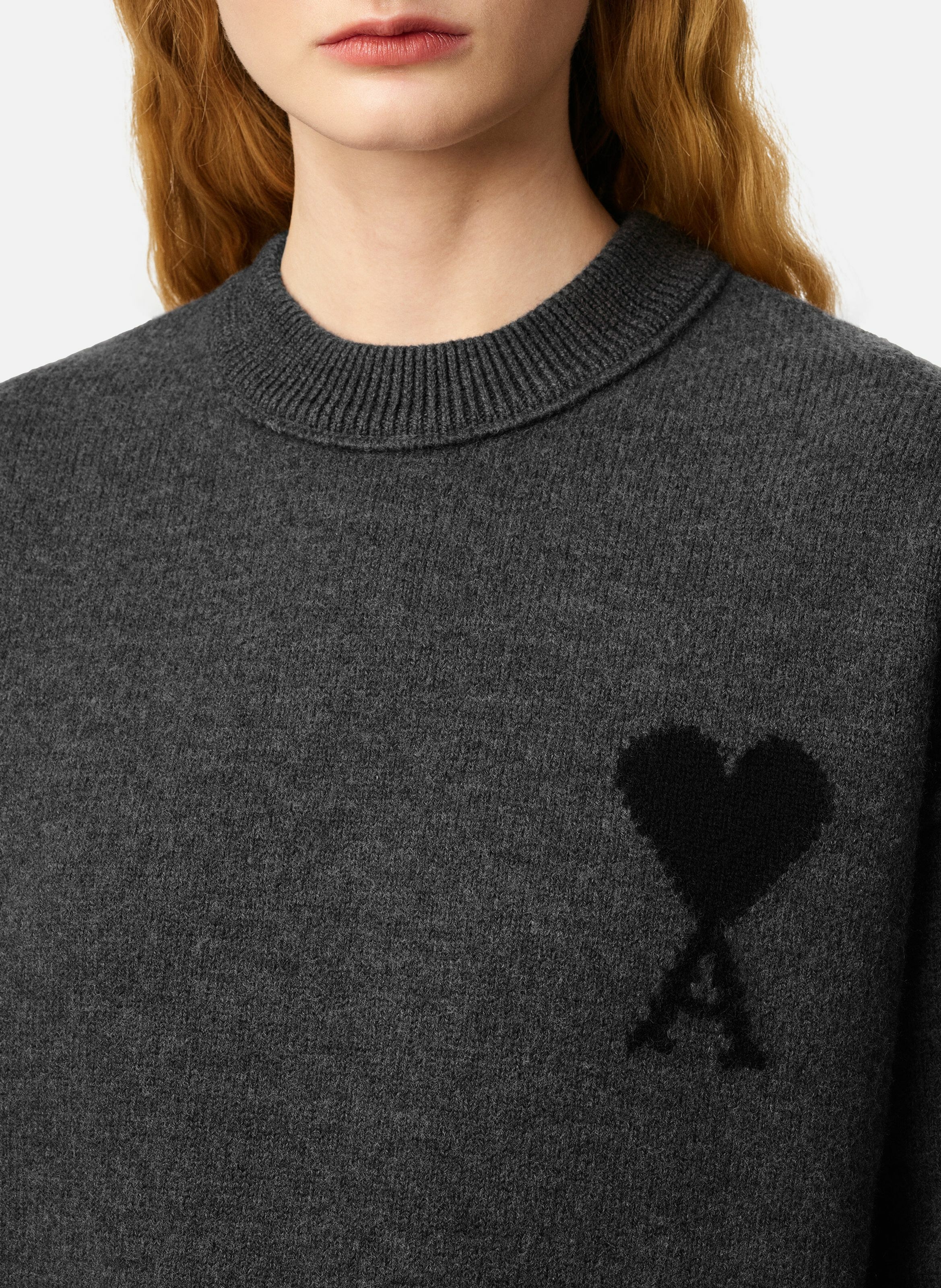 Pull Col Rond Ami De Coeur En Laine unisexe AMI PARIS Gris