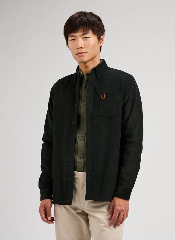 Ribbed cotton shirt Green by FRED PERRY FRED PERRY Ribbed cotton shirt Green