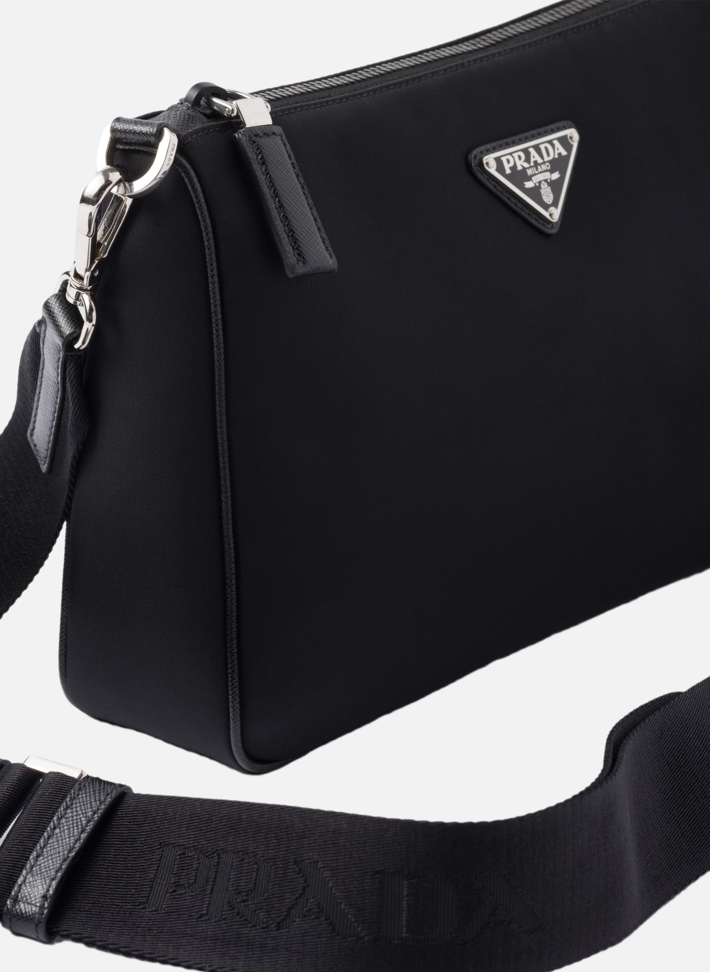 Sac porté épaule en re-nylon et cuir saffiano PRADA Noir