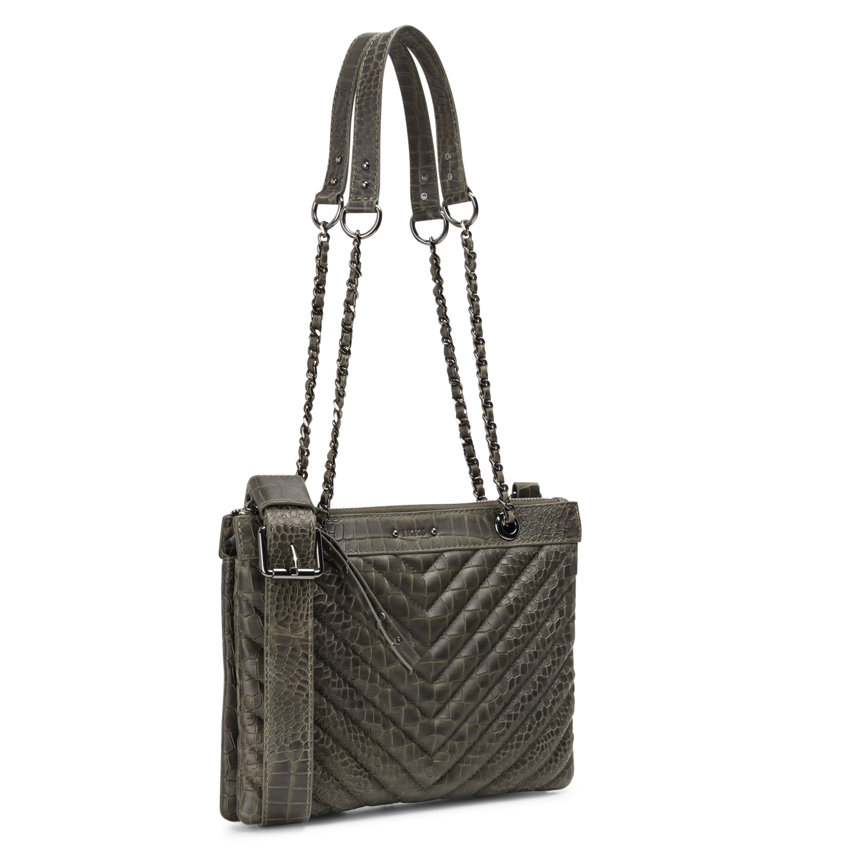 Sac bandoulière en cuir 1440 reporter IKKS Kaki