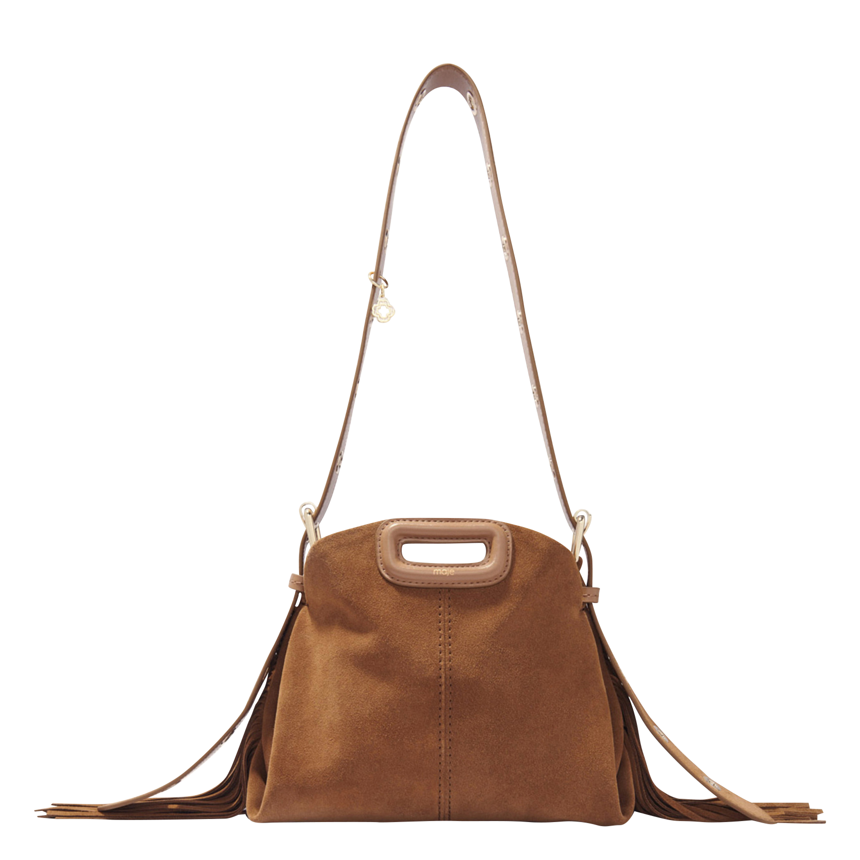 Sac bandoulière en cuir velours miss m mini MAJE Marron