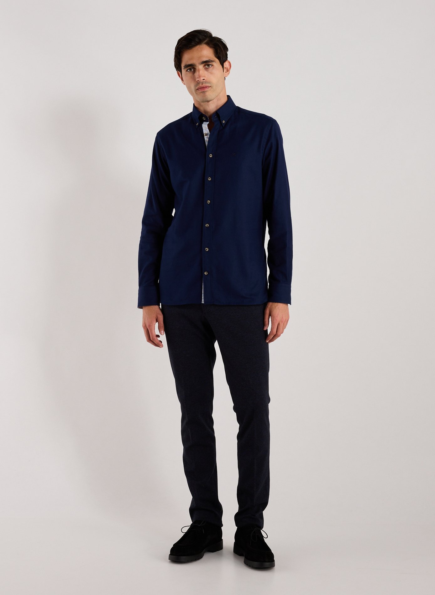 Solid cotton shirt with button-down collar HACKETT Blue
