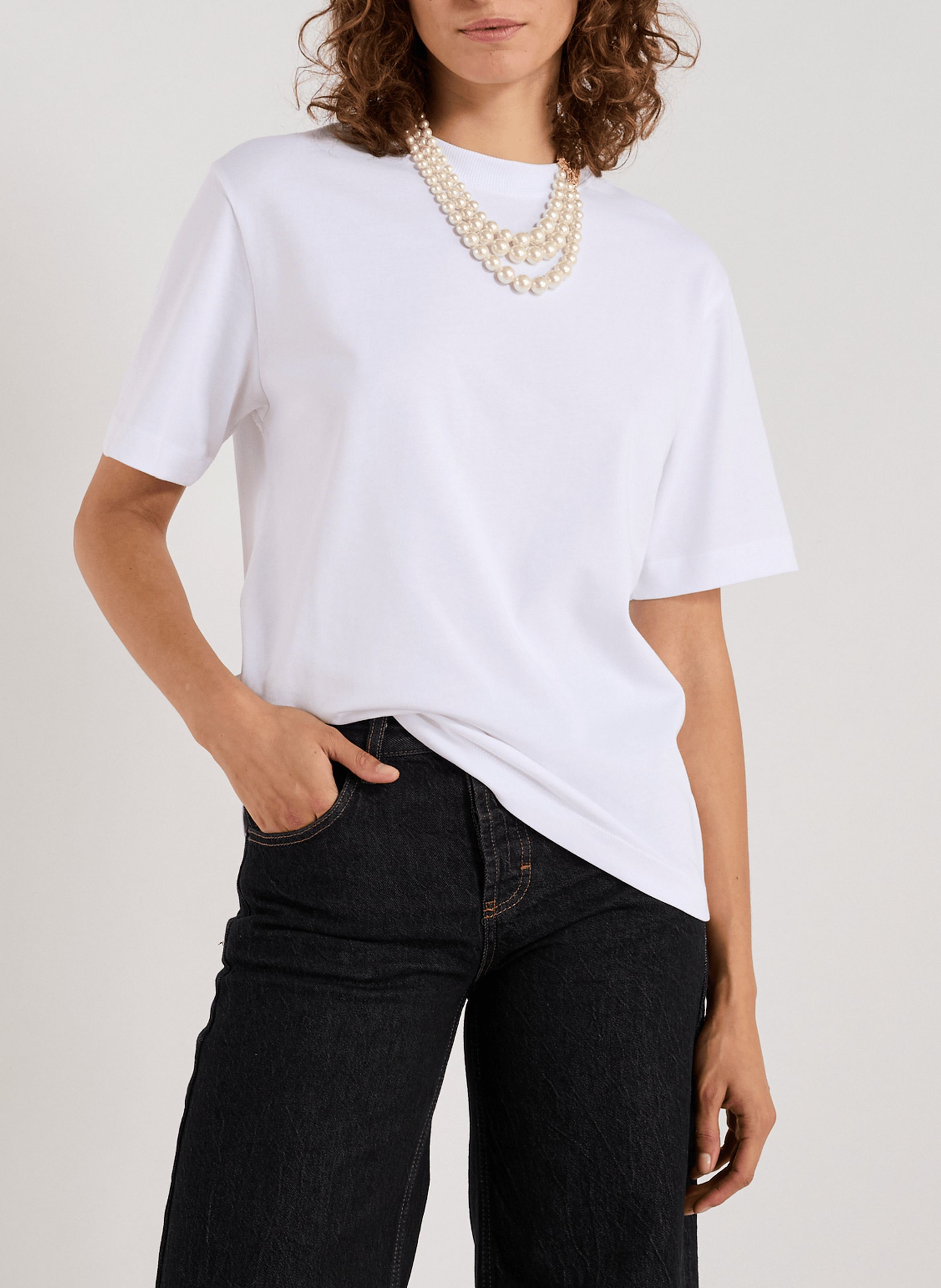 TOPSHOP Top uni col rond Blanc