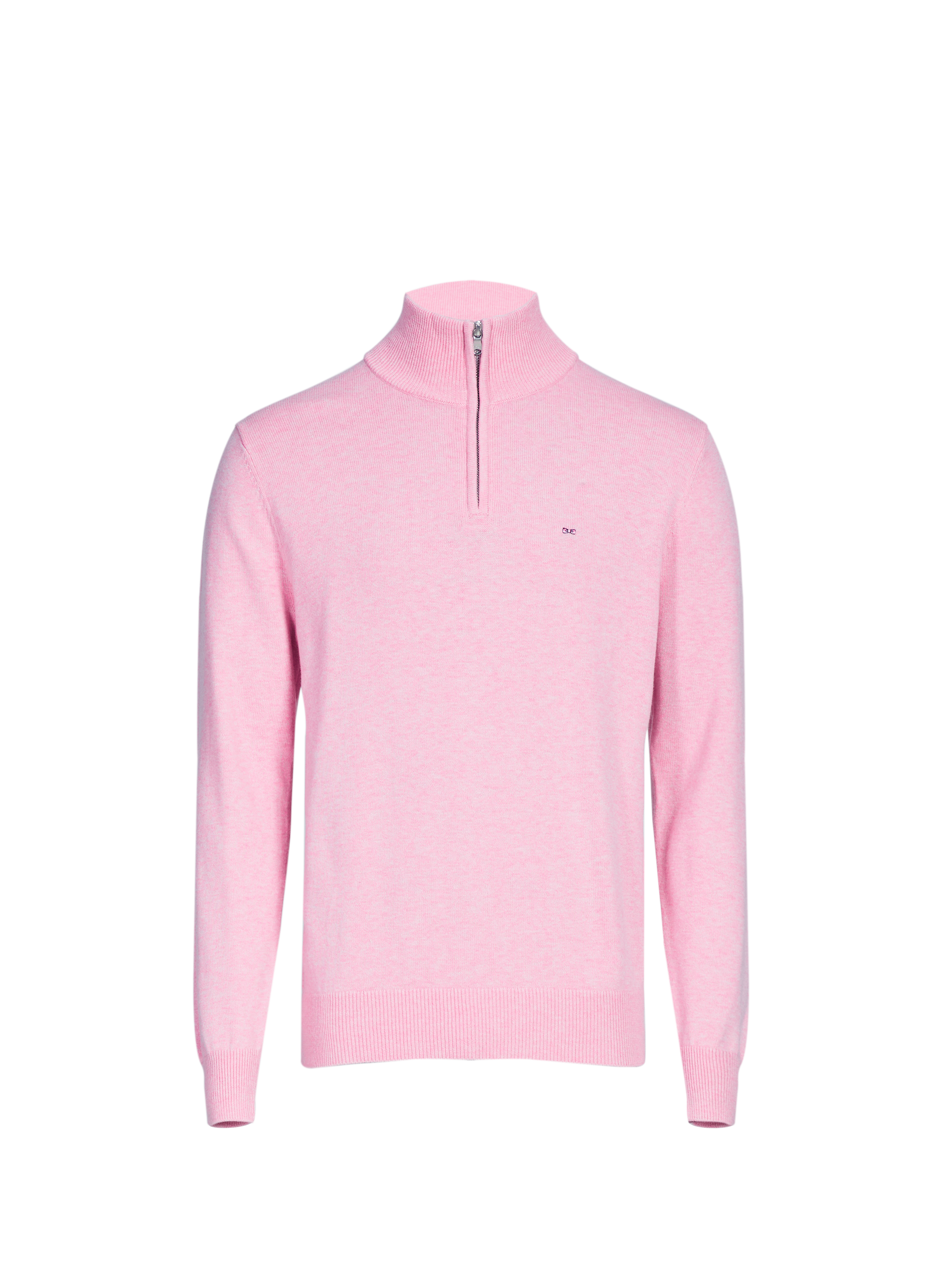 Pull col zippé en laine et coton EDEN PARK Rose
