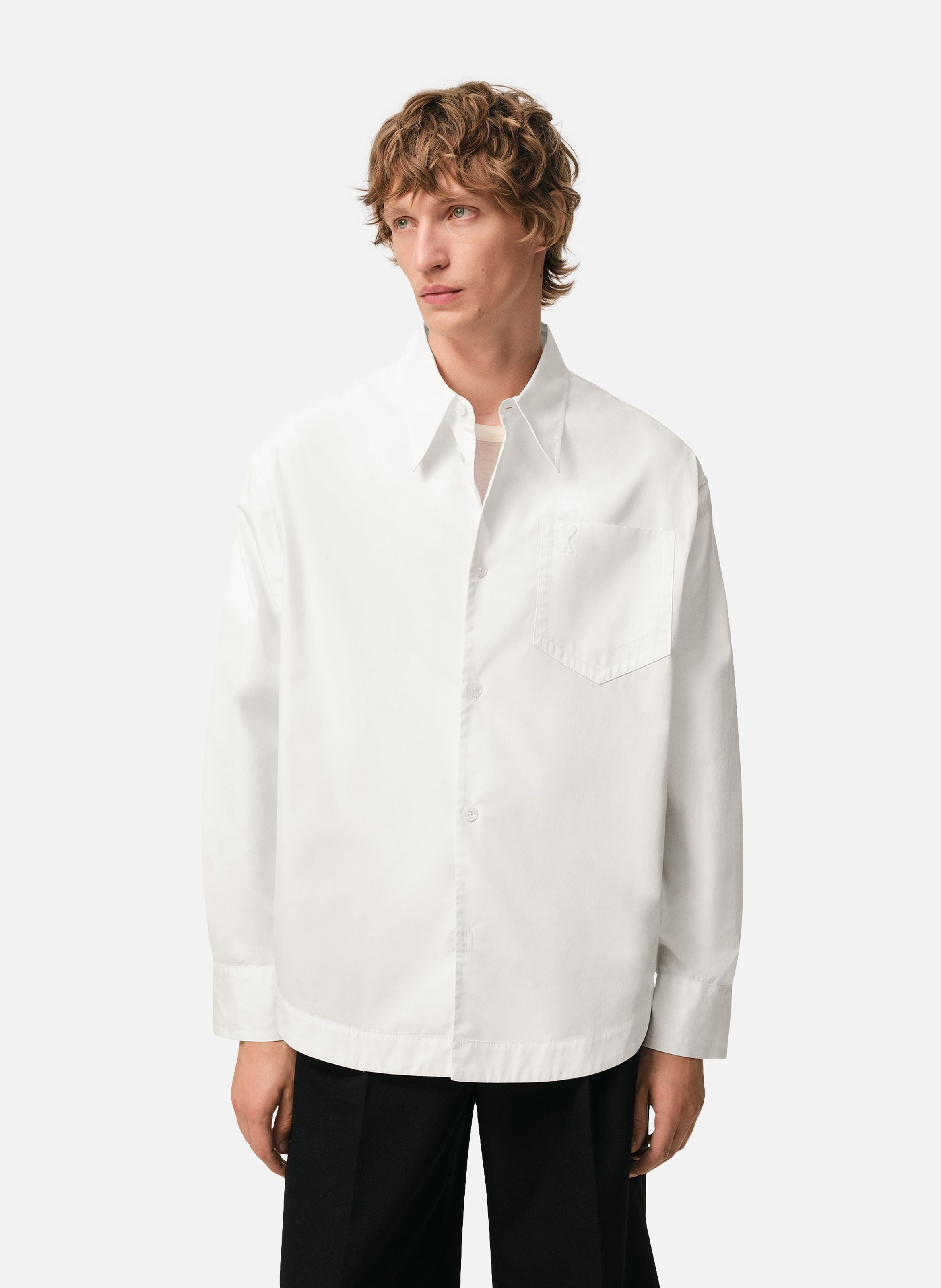 Chemise large col en pointe ami de coeur unisexe en coton AMI PARIS Blanc