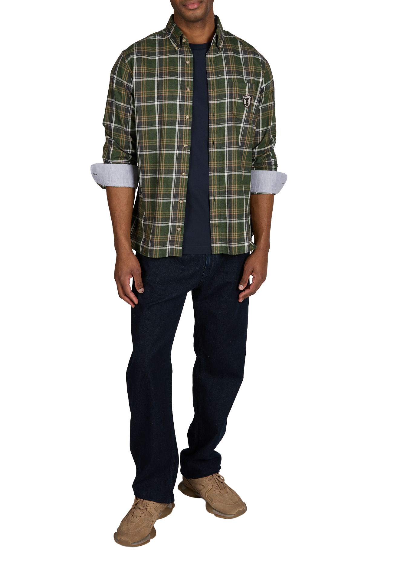 Chemise à carreaux col américain en coton HACKETT Vert