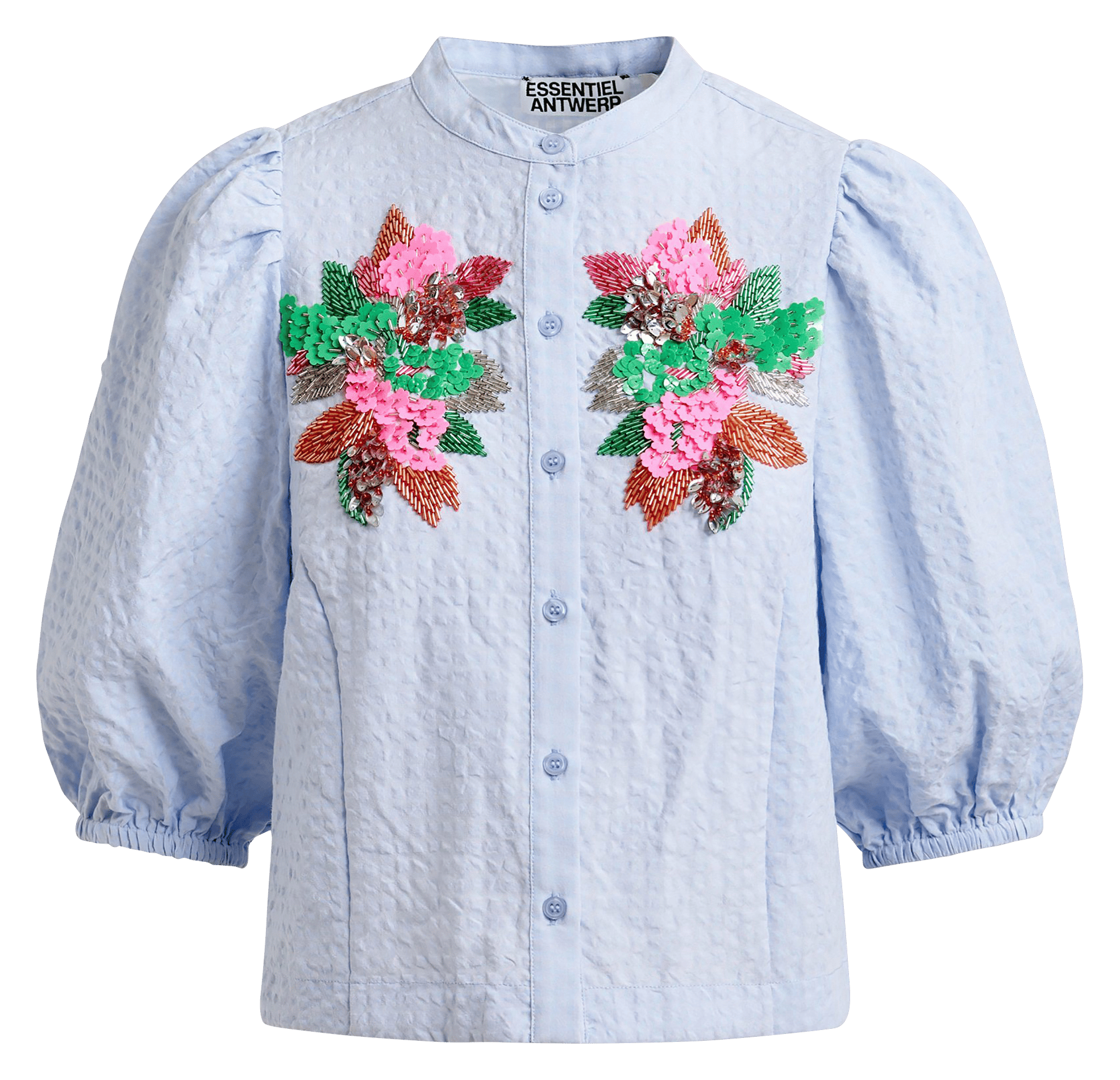 Chemise droite col rond brodée jaiden ESSENTIEL ANTWERP Bleu