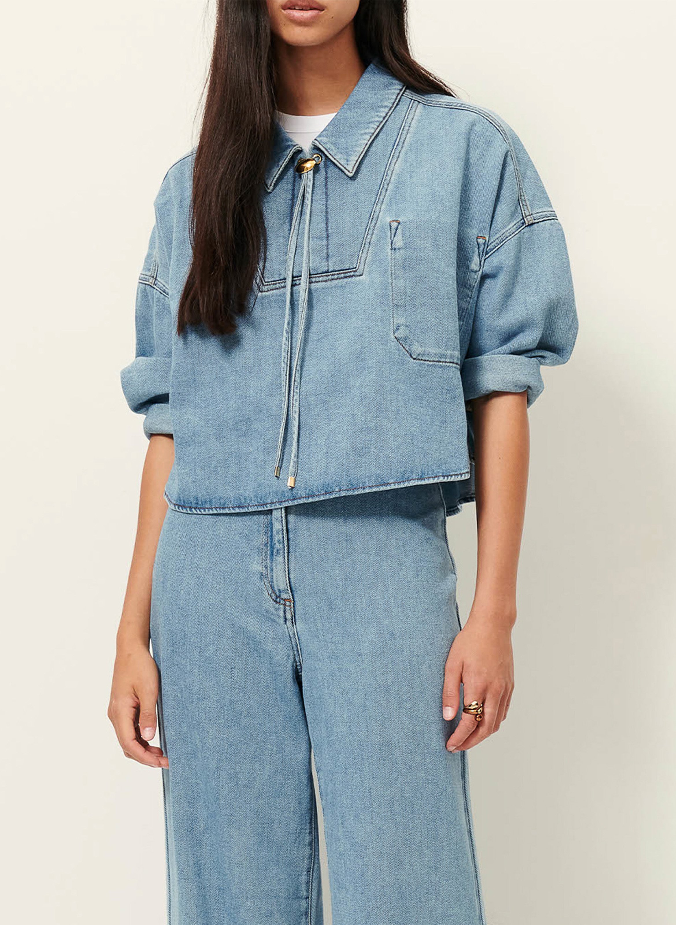 Blouse oversize col classique en coton senetosa SESSUN Bleu