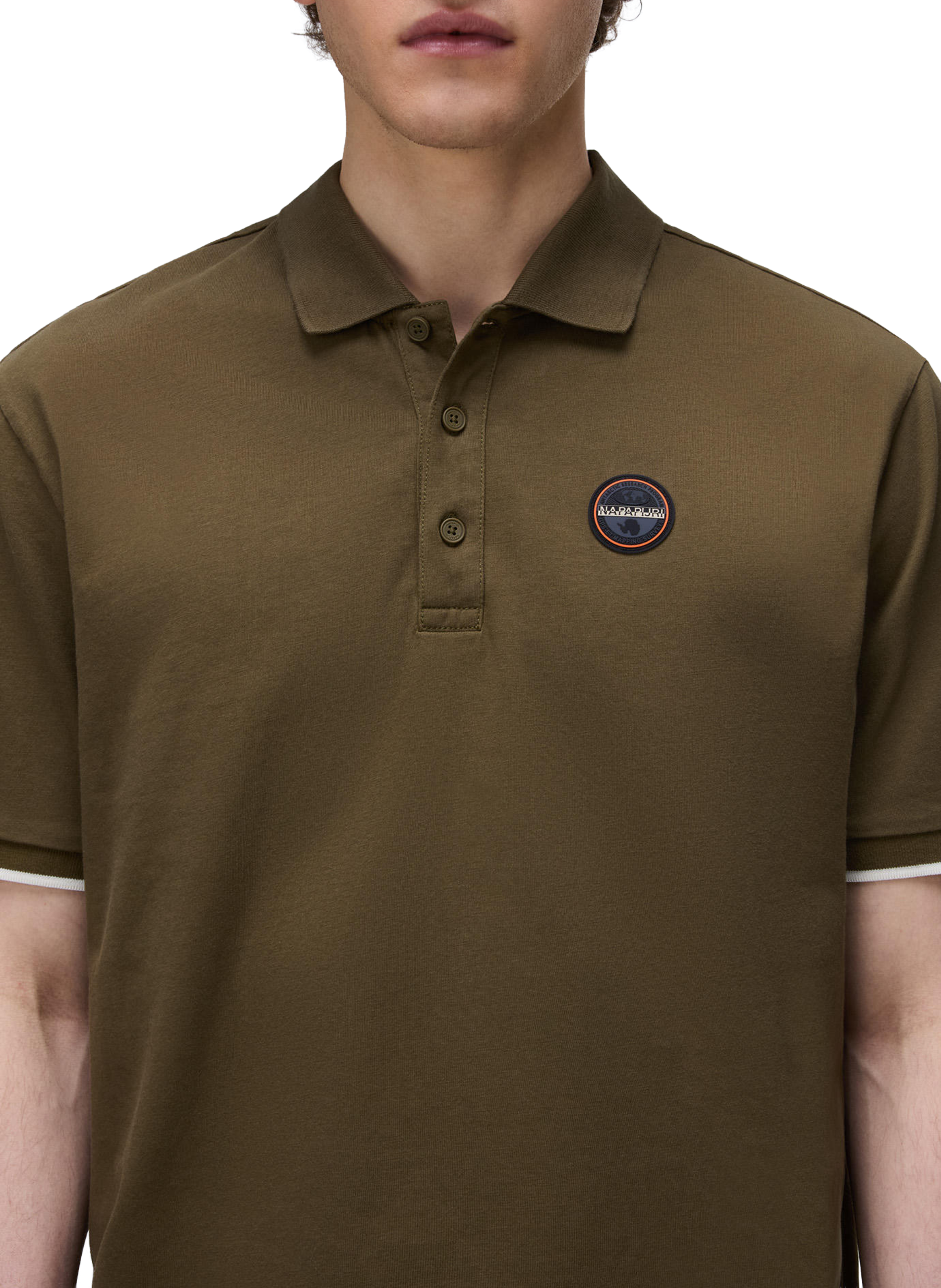 Polo droit à badge en coton  NAPAPIJRI Kaki